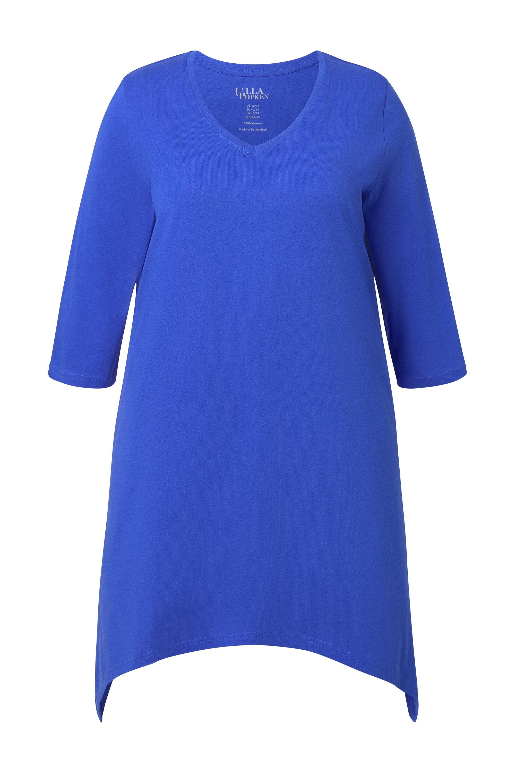 Longshirt Longshirt Zipfelsaum A-Linie V-Ausschnitt 3/4-Arm