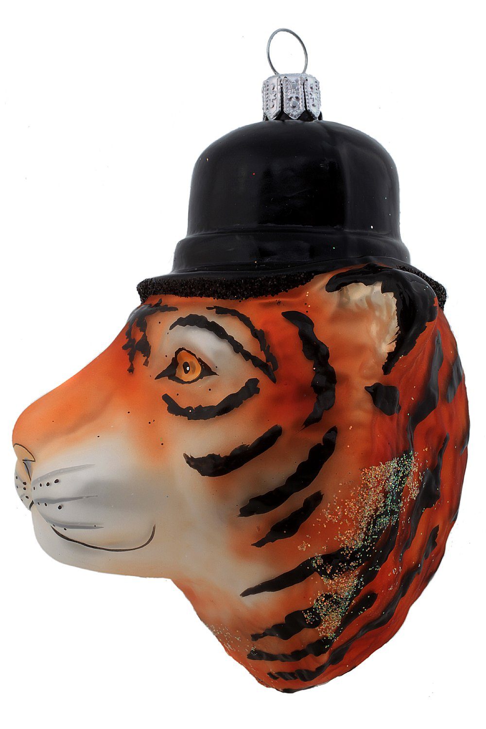 - Christbaumschmuck Dekohänger mundgeblasen Zylinder, Hamburger Weihnachtskontor - Schwarzer Tiger-Kopf handdekoriert