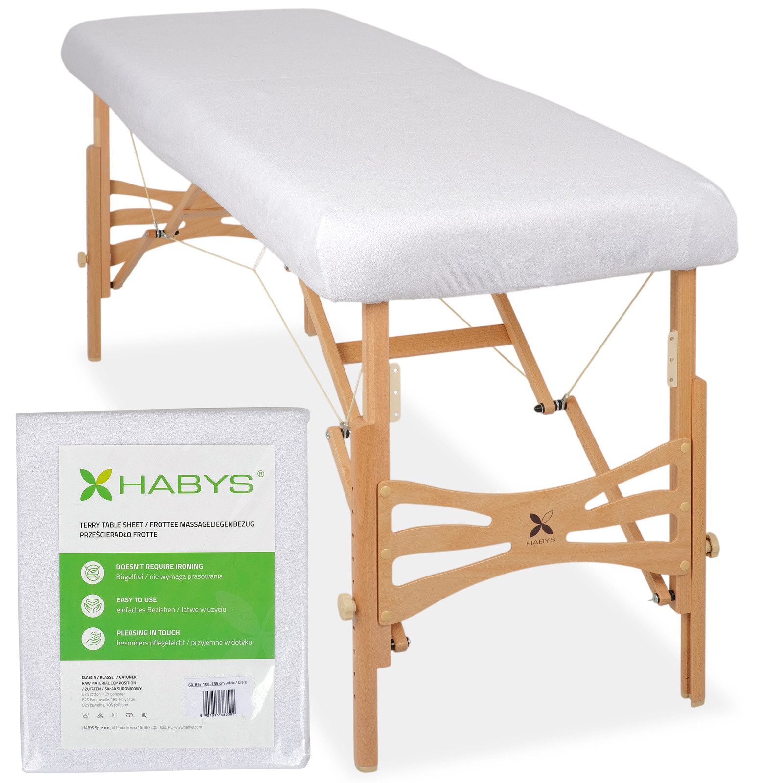 Habys Massageliege Frottee Bezug für klappbare Liegen 1-teilig 60-65/180-185 cm, Weiß