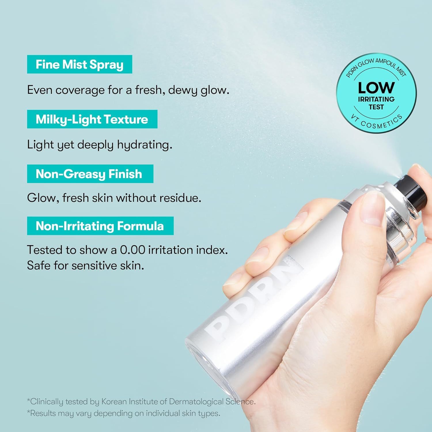 VT Cosmetics Gesichtsserum PDRN Glow Ampoule 100 ml – Feuchtigkeitsspendendes Gesichtsspray mit pflanzlichem PDRN aus Ginseng, Ceramiden & Niacinamid, für strahlende Haut, leichte Textur, parfumfrei