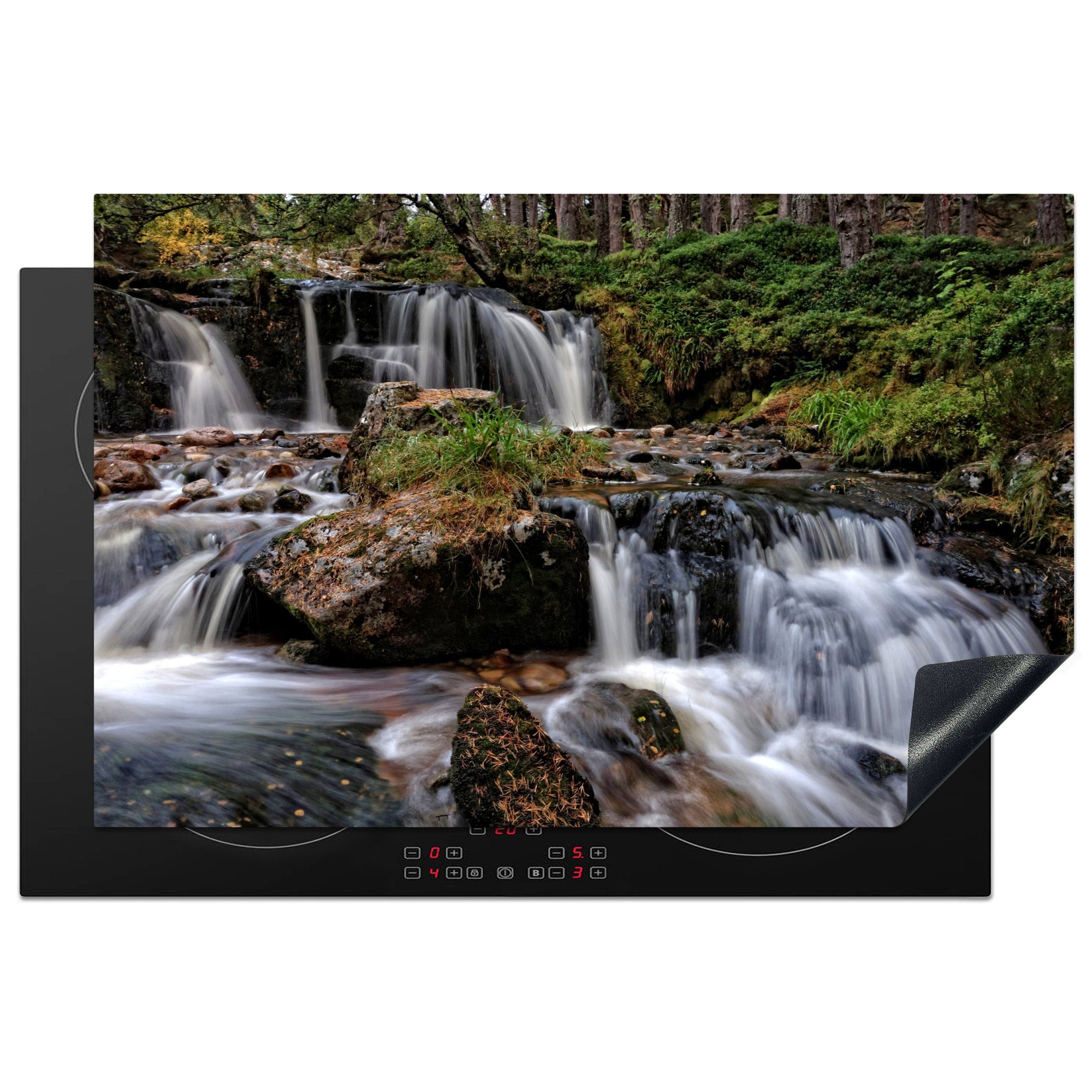 MuchoWow Herdblende-/Abdeckplatte Tosende Wasserfälle im Cairngorms-Nationalpark in Schottland, Vinyl, (1 tlg), 81x52 cm, Induktionskochfeld Schutz für die küche, Ceranfeldabdeckung