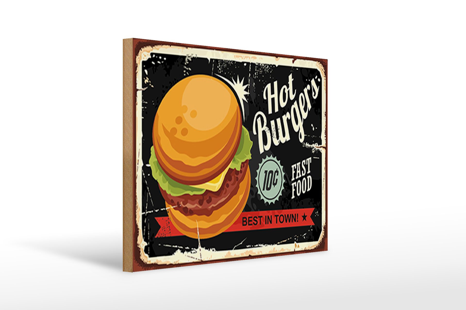 Holzbild Retro 40x30cm hot burgers best in town