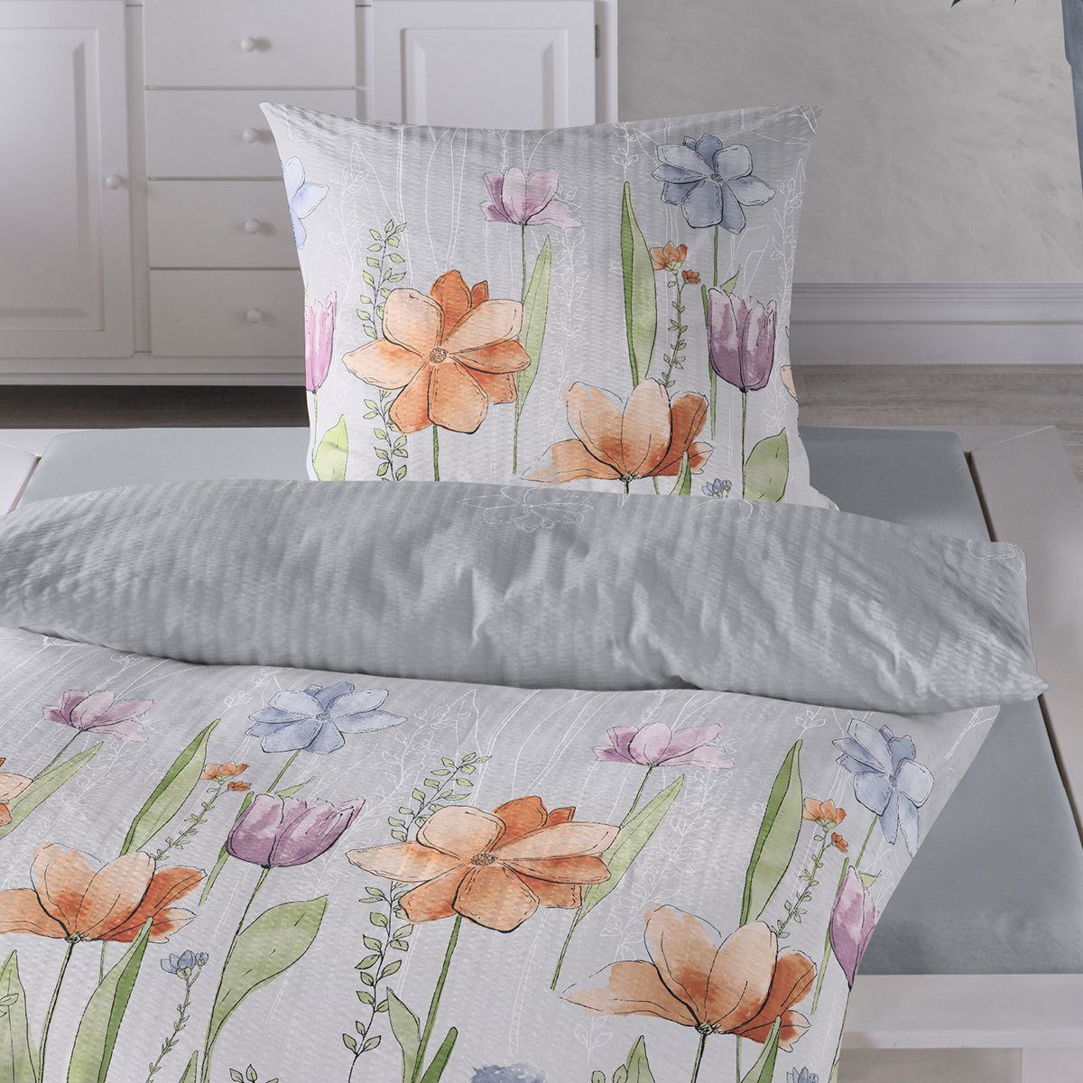 TRAUMSCHLAF Bettwäsche Aquarell Blumen, Seersucker, 3 günstig online kaufen