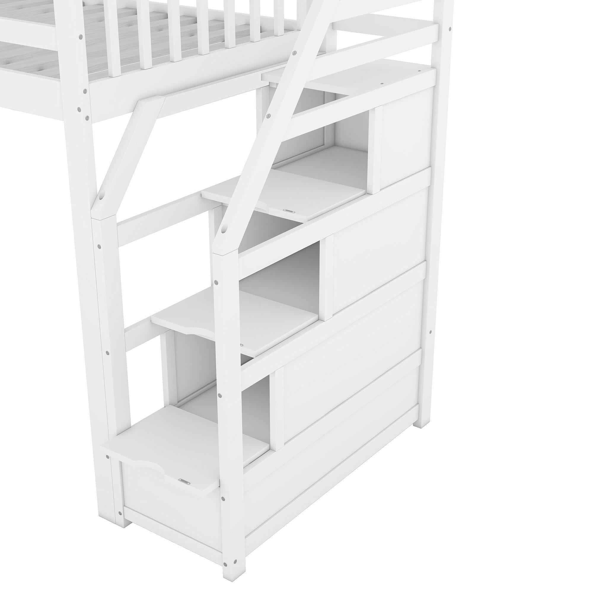 EXTSUD Hochbett 90x200 cm – Kinderbett mit Rutsche, Ablageleiter, weiß – Bild 4 von 5