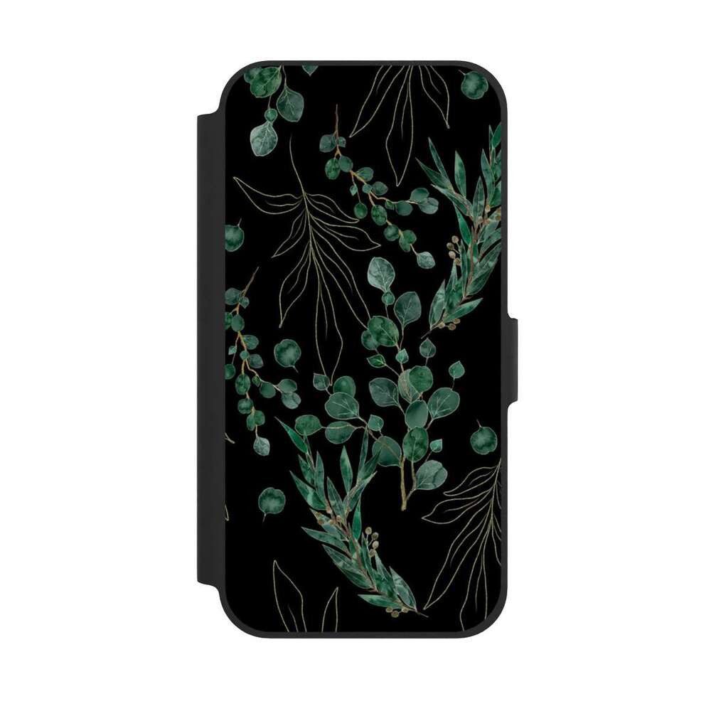 NIVOCASE Handyhülle Eukalyptus Blätter Natur Eukalyptusblätter Black, Apple iPhone 12 Pro Klapphülle Handyhülle aus Kunst Leder