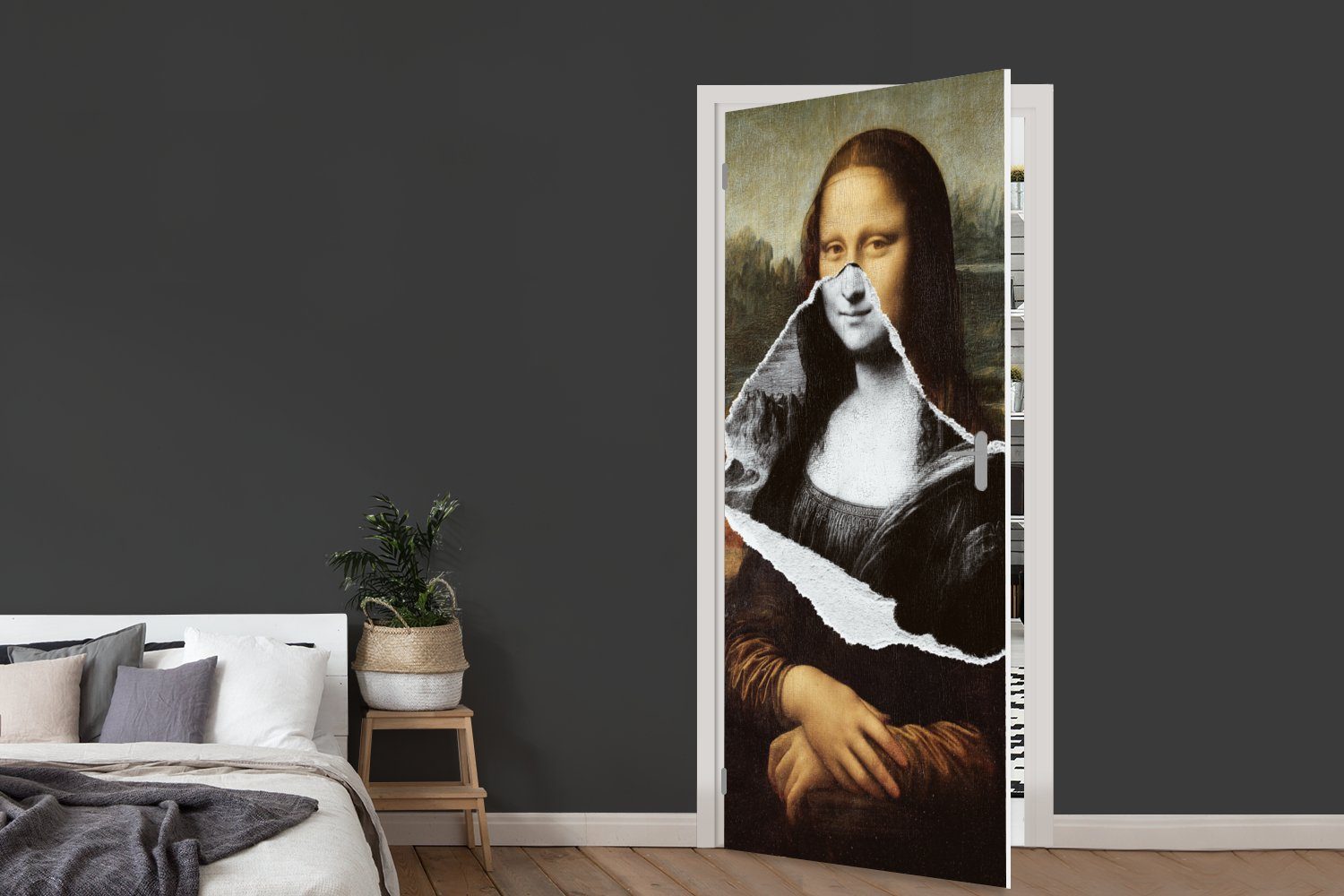 Vinci Türaufkleber, St), (1 cm MuchoWow Tür, Kunst, - 75x205 Fototapete Mona - Da Matt, Lisa bedruckt, für Türtapete