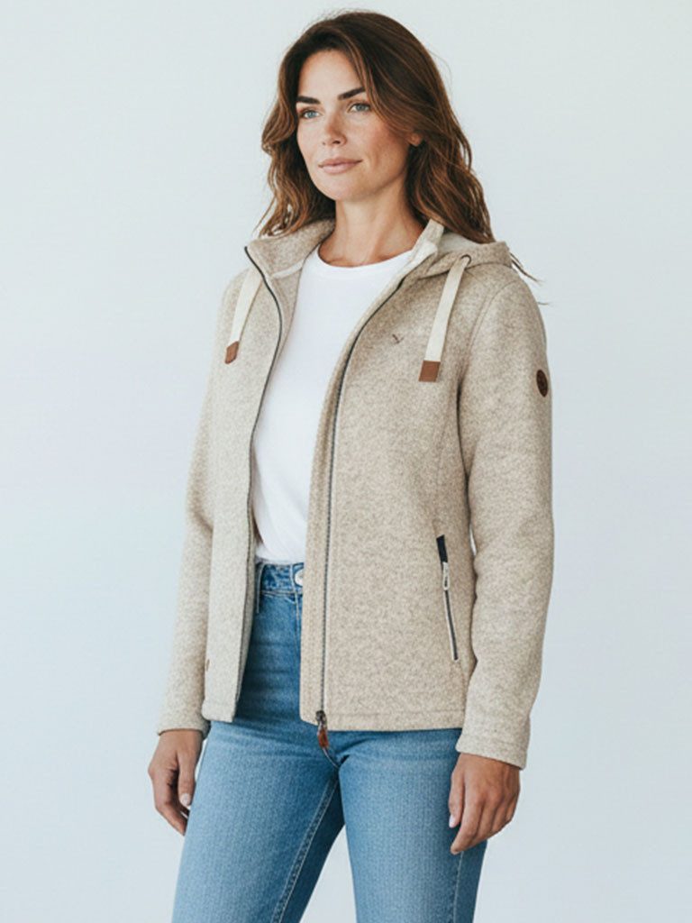 Dry Fashion Fleecejacke Poel Damen Wollfleece-Jacke Poel mit Kapuze - Winda günstig online kaufen