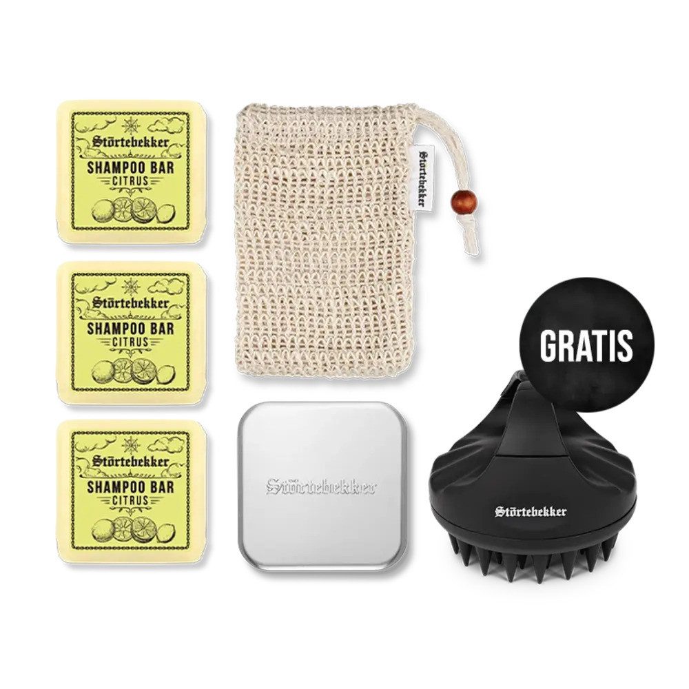 Störtebekker Festes Haarshampoo x 3 - Duschset Hair inkl. GRATIS Scalp Brush