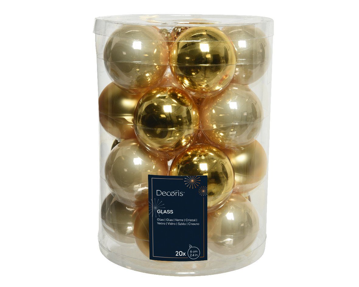 Decoris season decorations Weihnachtsbaumkugel, Weihnachtskugeln Glas 6cm x 20 Stück - Hellgold / Perle Mix