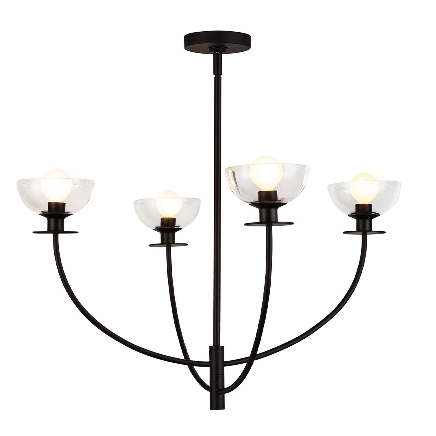 Licht-Erlebnisse Kronleuchter SOREN, ohne Leuchtmittel, Metall Glas E14 67,3 cm breit H: max. 129,4 cm Schwarz 4-flammig