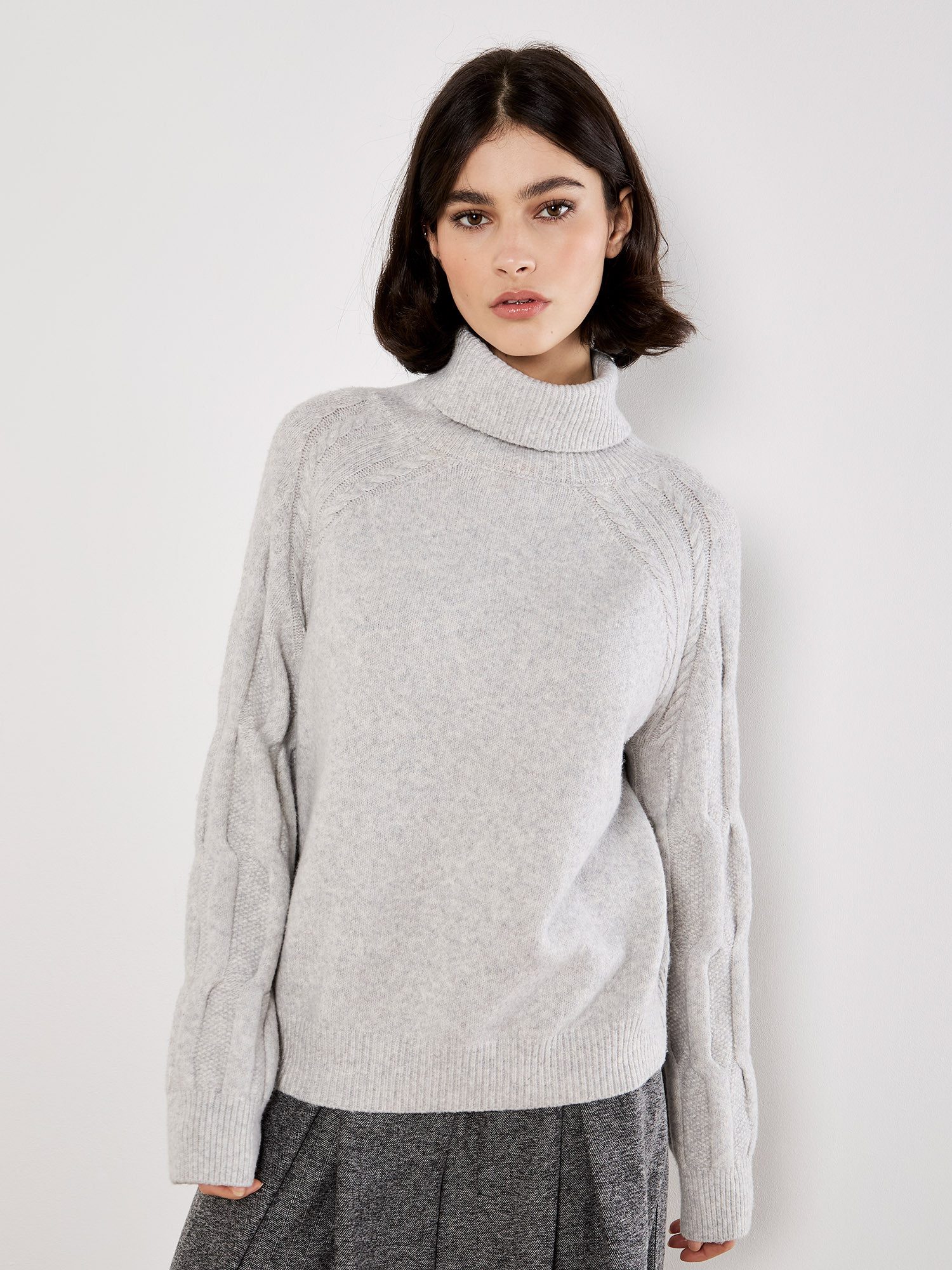 Apricot Rollkragenpullover Strickpullover mit Zopfmuster