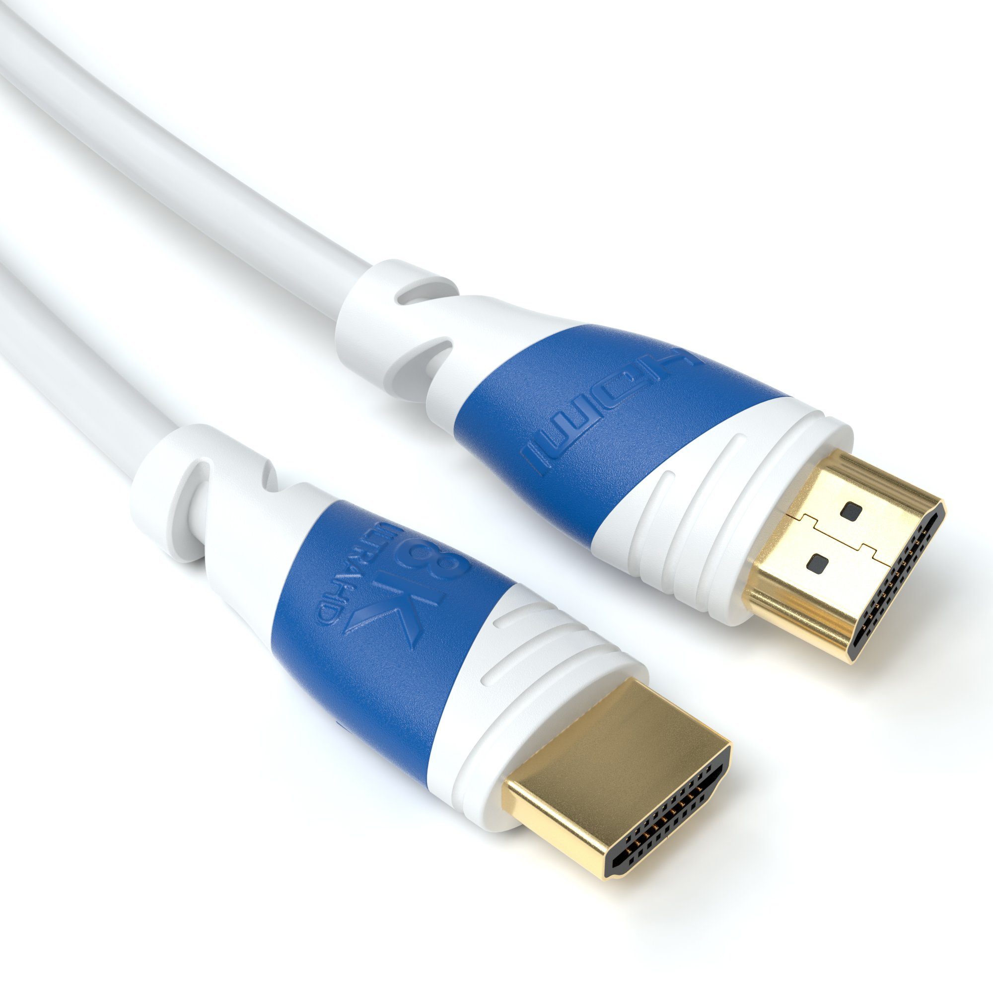 JAMEGA 8K Black Ultra High Speed HDMI Cable, white/blue, 5m HDMI-Kabel, HDMI 2.1, HDMI Typ-A-Stecker auf HDMI Typ-A-Stecker (500 cm)