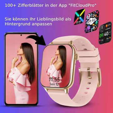 Deunis Smartwatch (1,90 Zoll, Android iOS), Fitness Tracker mit Telefonfunktion Schlafmonitor SpO2 Schrittzähler