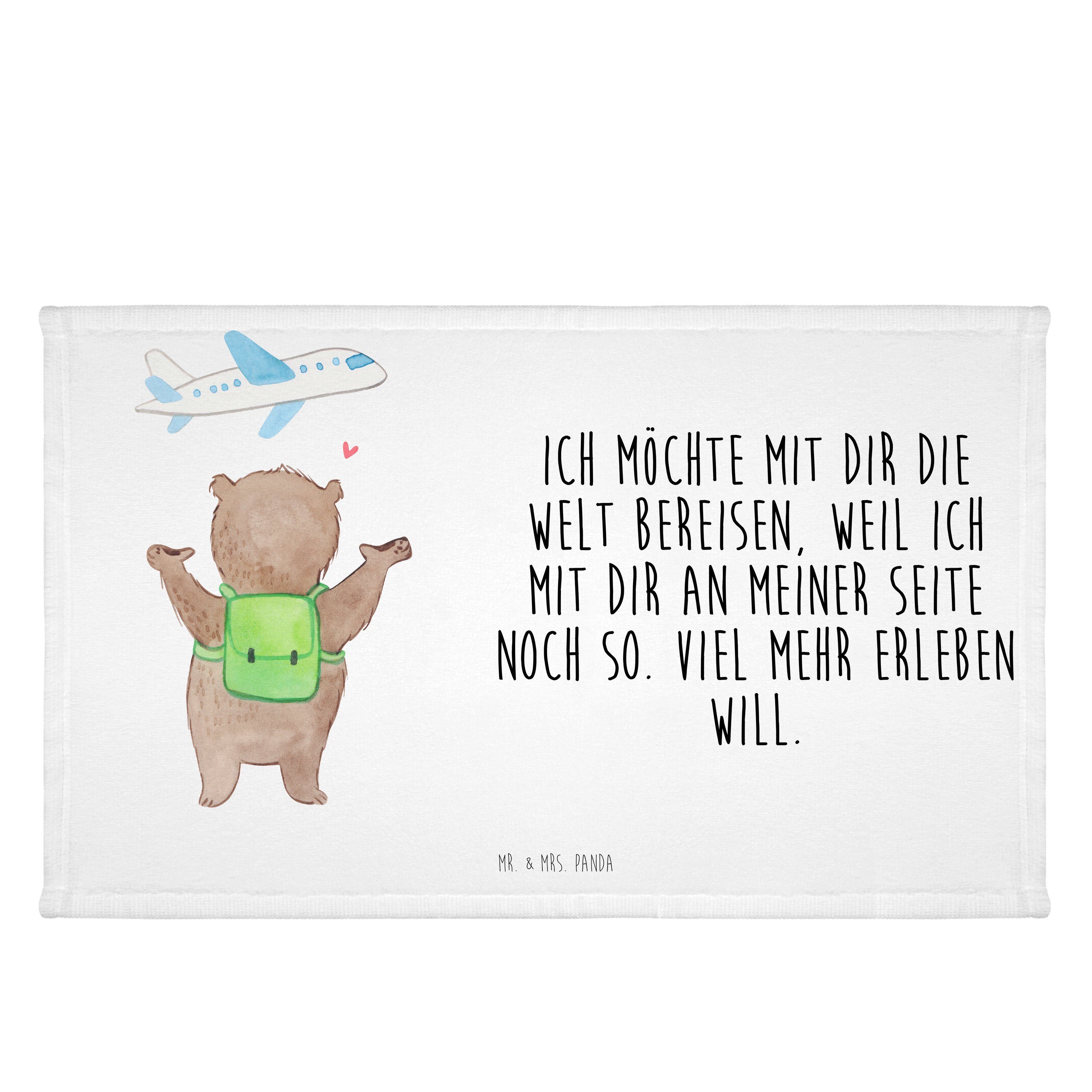 Mr. & Mrs. Panda Handtuch Bär Flugzeug - Weiß - Geschenk, Freund, Partner, Reisehandtuch, Heira, (1-St)