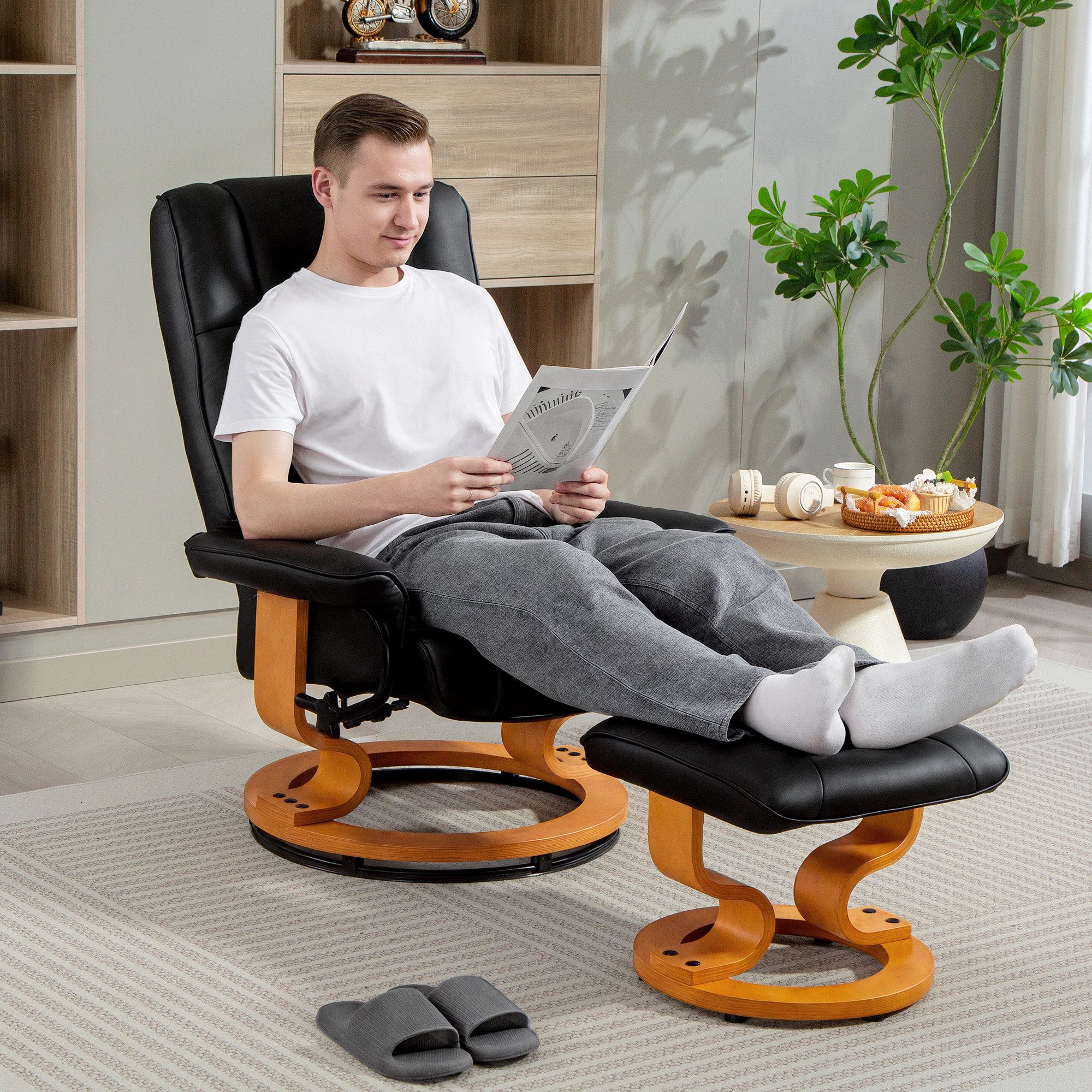 HOMCOM Relaxsessel Fernsehsessel mit Liegefunktion (Set, 2-St., bestehend aus Sessel und Hocker), Rückenlehne verstellbar bis 130°, 360° drehbar, mit Hocker