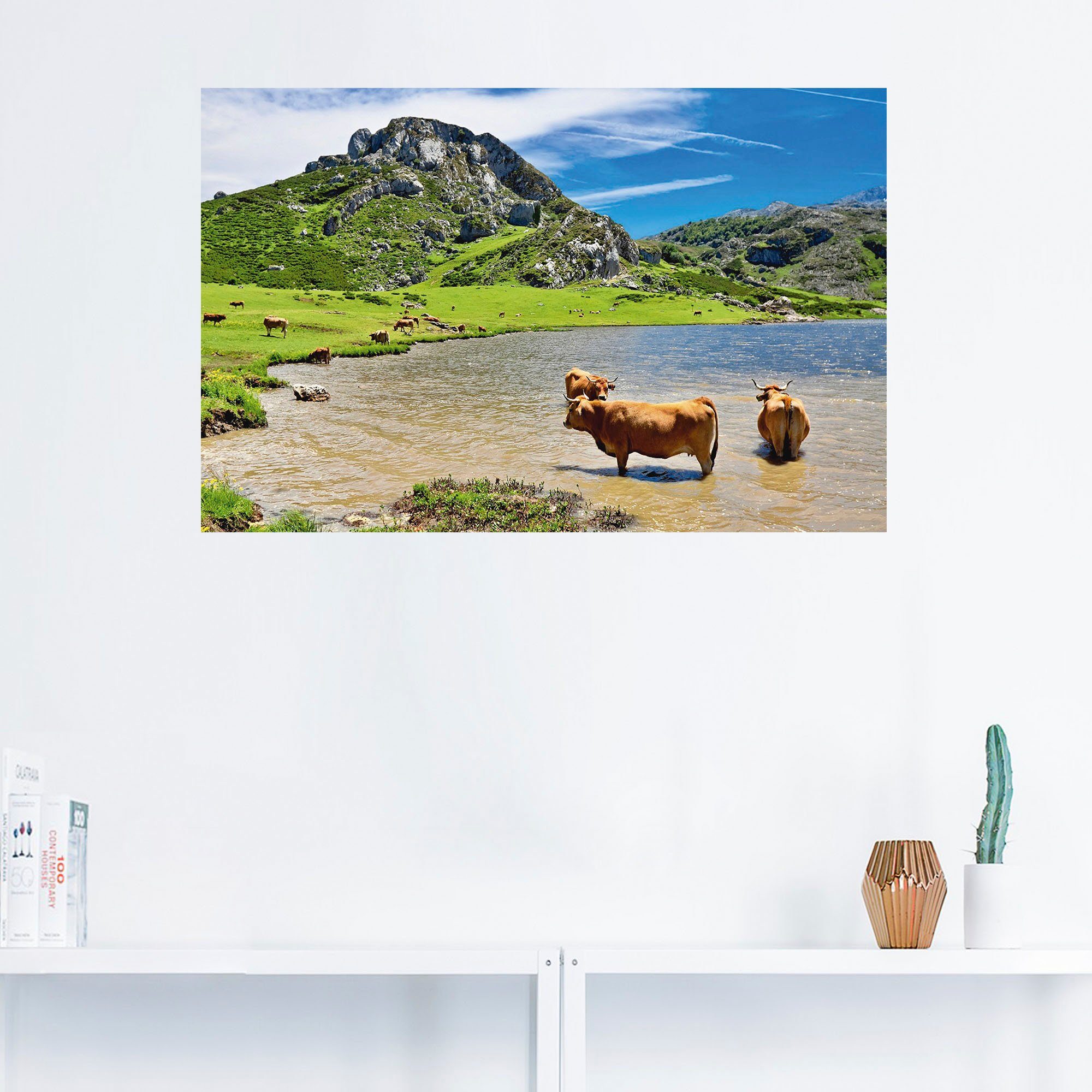Artland Wandbild »Bergwelt in Asturien - Kühe im See«, Berge & Alpenbilder (1 Stück), in vielen Größen & Produktarten - Alubild / Outdoorbild für den Außenbereich, Leinwandbild, Poster, Wandaufkleber / Wandtattoo auch für Badezimmer geeignet-HomeTrends