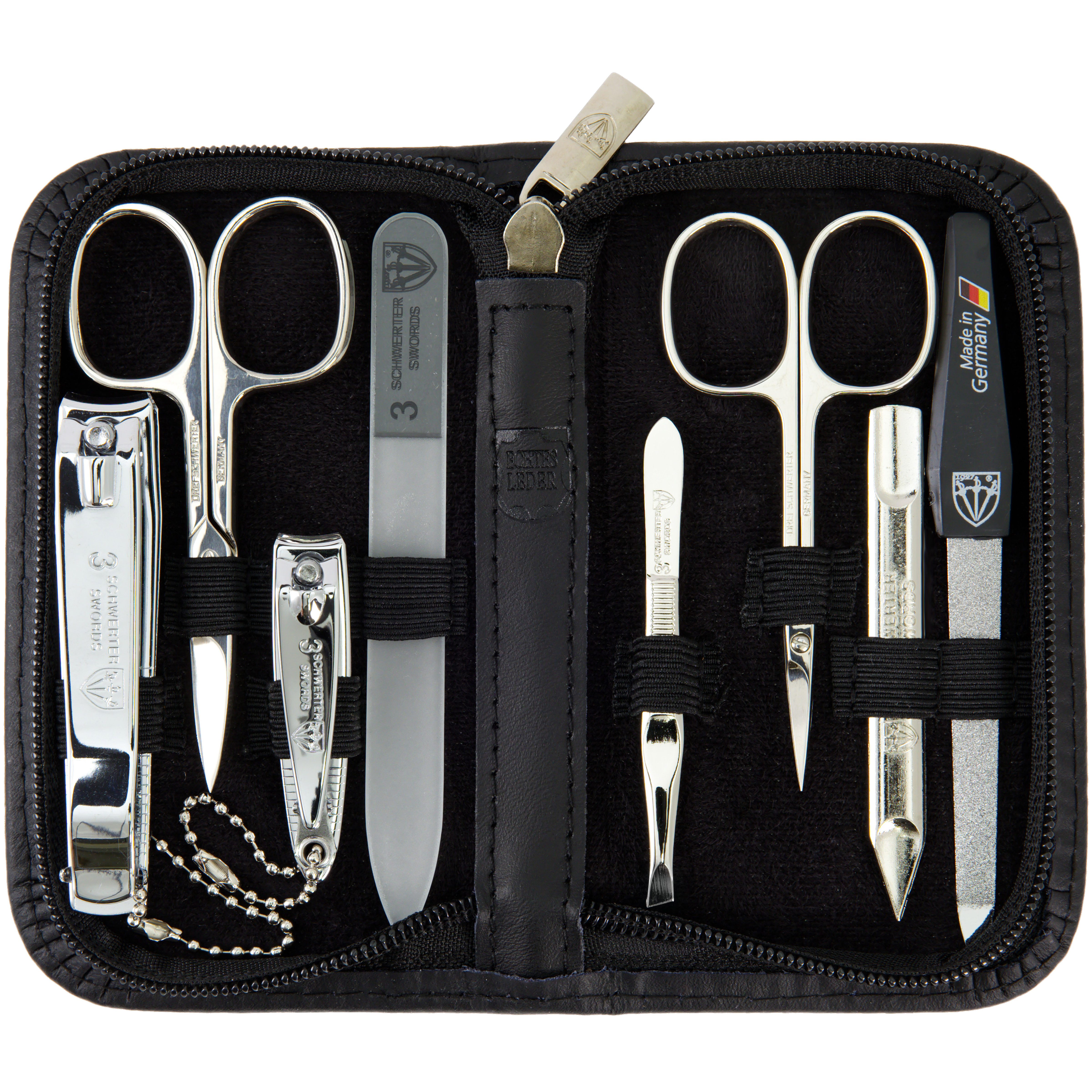 3 SCHWERTER Maniküre-Etui Nagelpflege, Maniküre Set "Roma" mit Etui, 8 tlg., hochwertiges Nagelset, Made in Germany