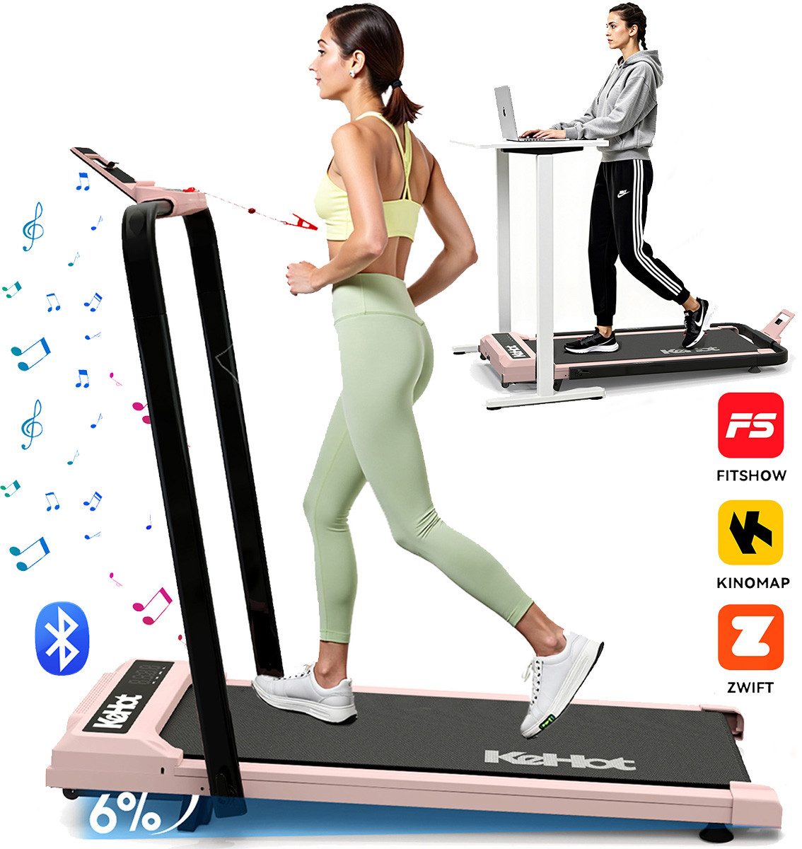 kehot Laufband Klappbares Laufbänder für Zuhause bis 6% Steigung mit Armlehne Ständer (1400W 3 in 1 Walking/Jogging Pad 1-12km/h, 2,5 PS, mit LCD,Fernbedienung,Sicherheitsschloss,Bluetooth,APP-Funktion), Inklusive Werkzeugsatz und Schmiermittel,Max.Tragfähigkeit 120 kg