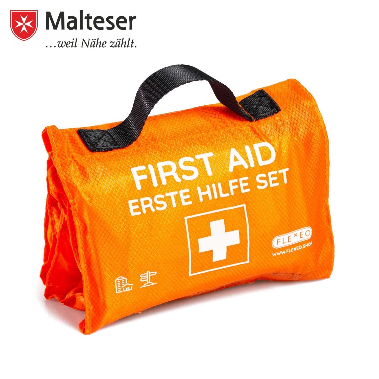 FLEXEO Erste-Hilfe-Set Explorer, (1 St), ideal für unterwegs, 59-teilig, orange