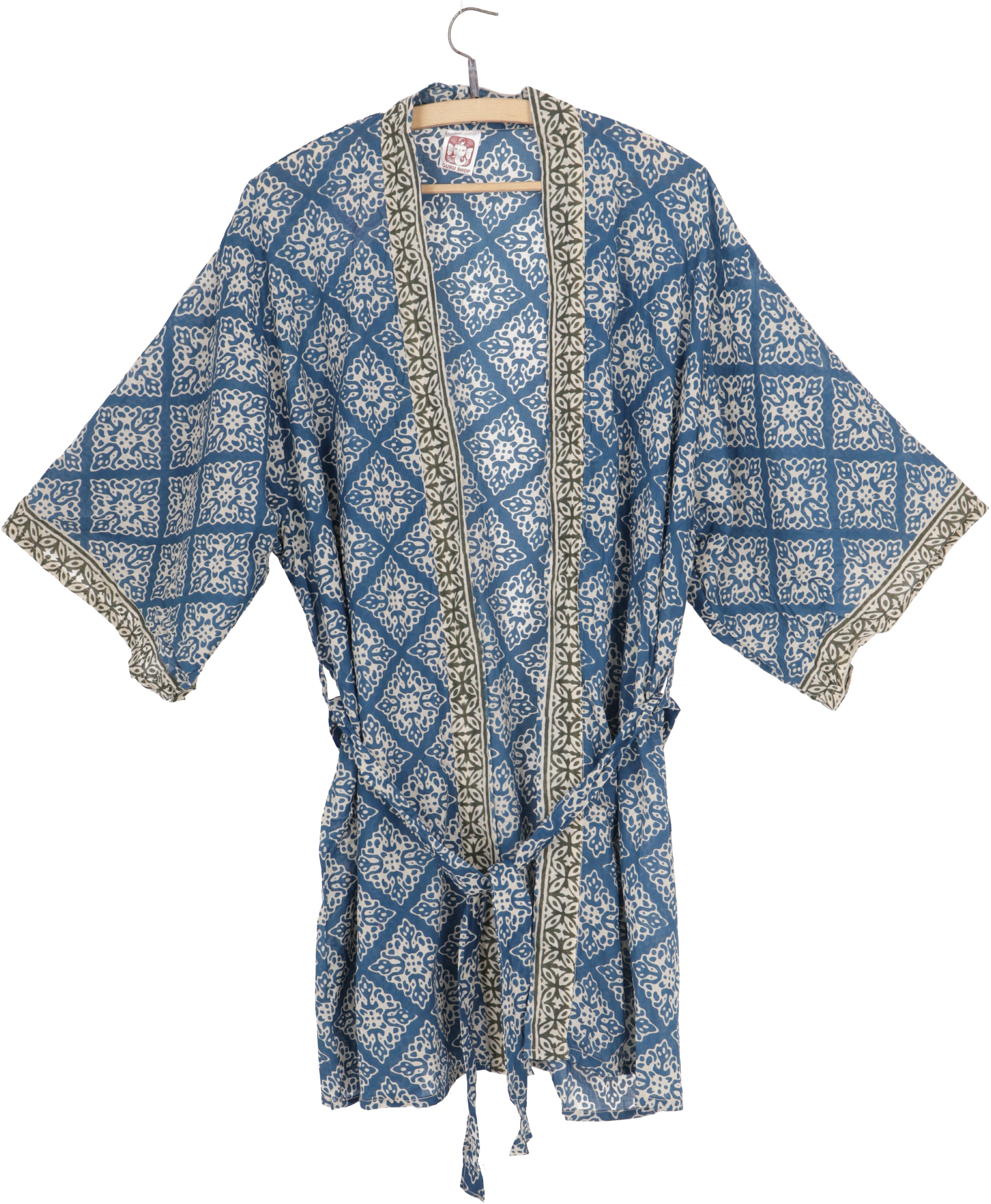 Guru-Shop Kimono Kimonokleid, Boho Kimono, knielanger Kimono aus.., alternative Bekleidung indigo | Damen Bademäntel