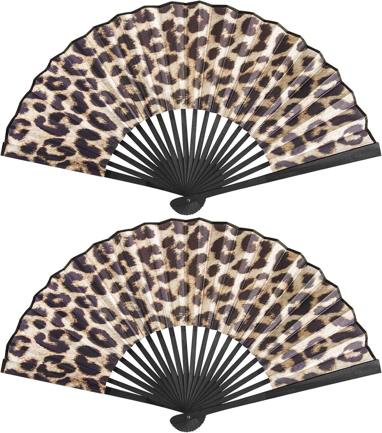 FELIXLEO Handfächer 2 Stück Handfächer Faltbare Fächer Stoff Taschenfächer Leopard, (2-tlg)