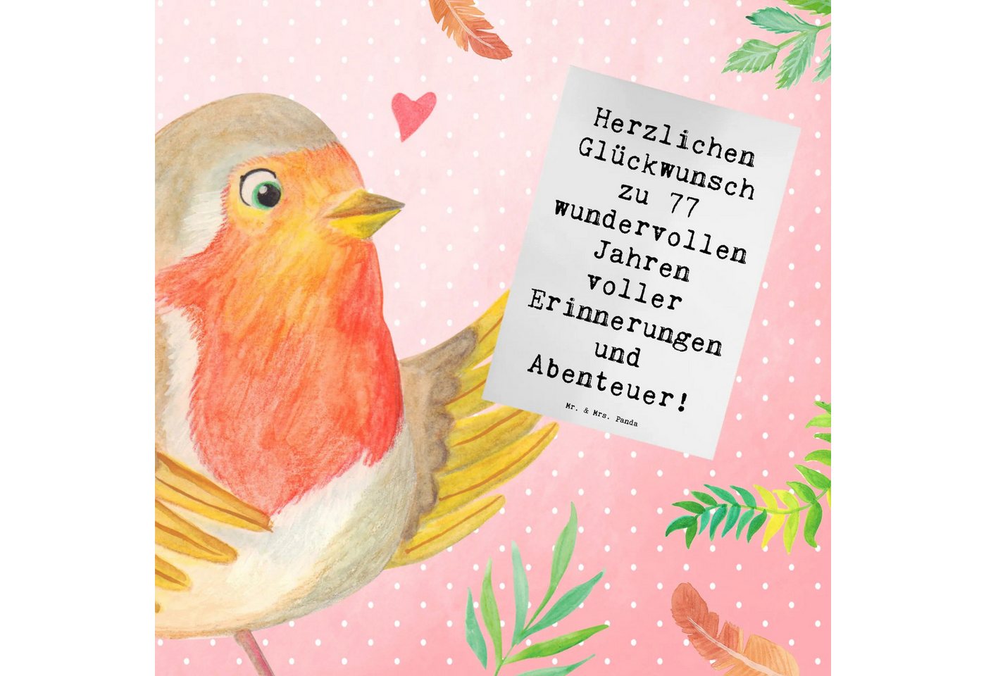 Thumbnail - Mr. & Mrs. Panda Grußkarte Spruch 77. Geburtstag - Weiß - Geschenk, herzlichen Glückwunsch, Klap, Handgefertigt