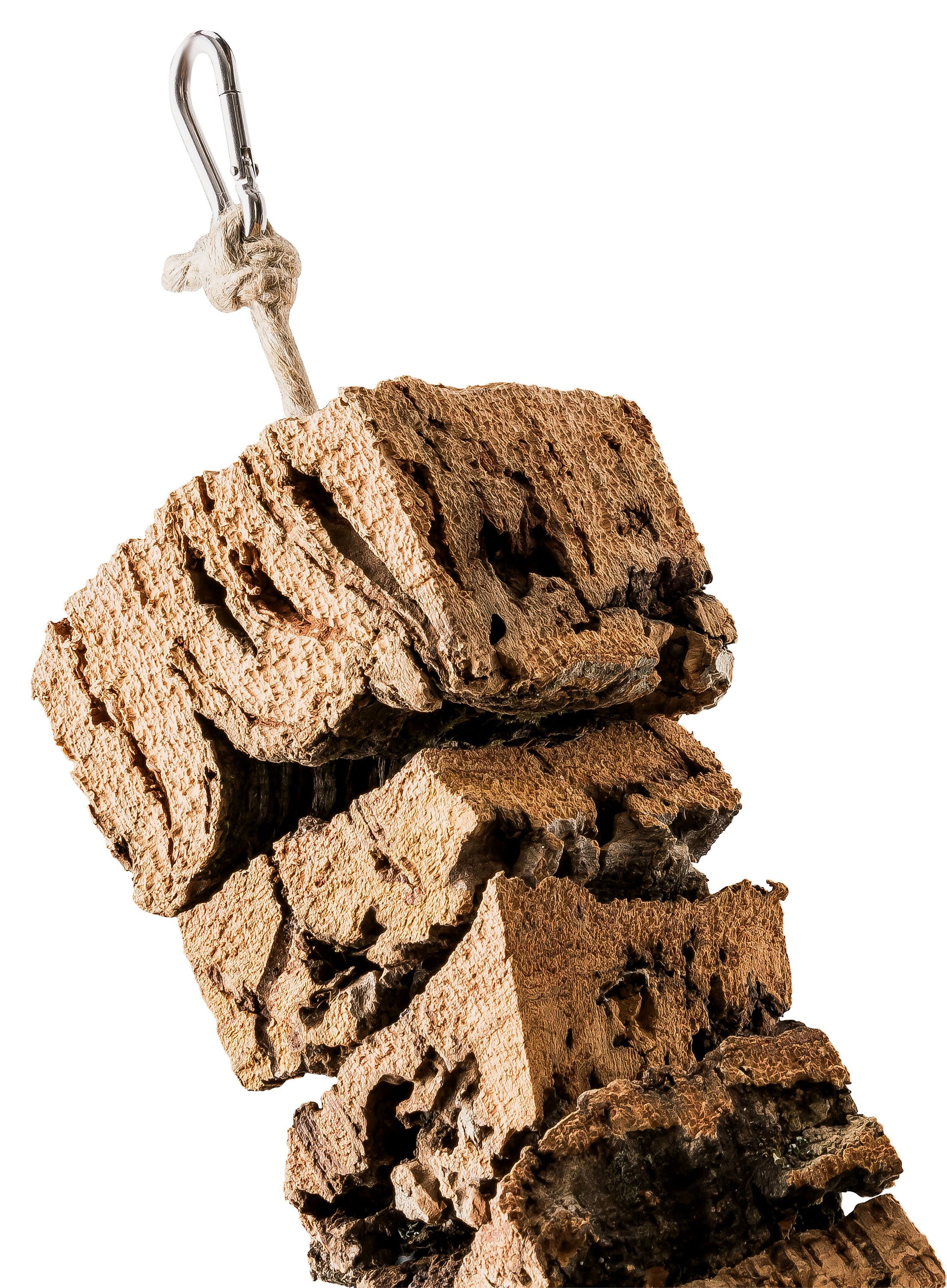 Kork-Deko.de Vogelspielplatz Knabberkette für kleine Käfige aus Naturkorkrinde, 25 cm, Zum Sitzen, Spielen & Knabbern