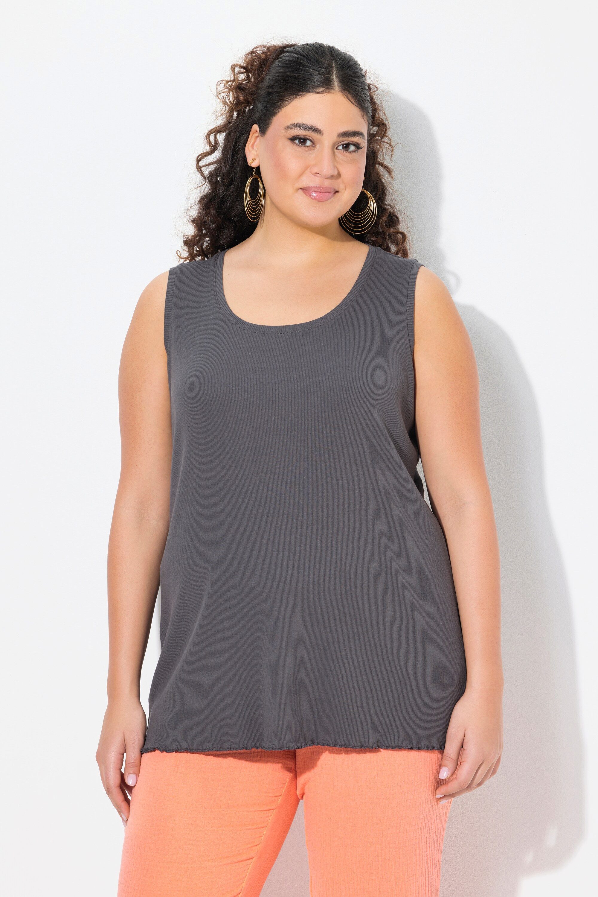 Ulla Popken Longtop Top Rippjersey Slim Rundhals ärmellos günstig online kaufen