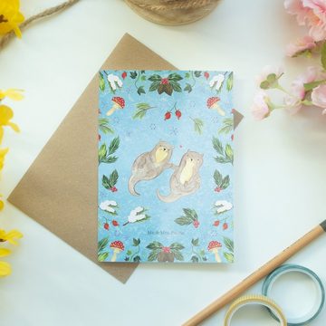 Mr. & Mrs. Panda Grußkarte Otter Glühweinstand - Eisblau - Geschenk, Grußkarte, Geburtstagskarte, Hochglänzende Veredelung