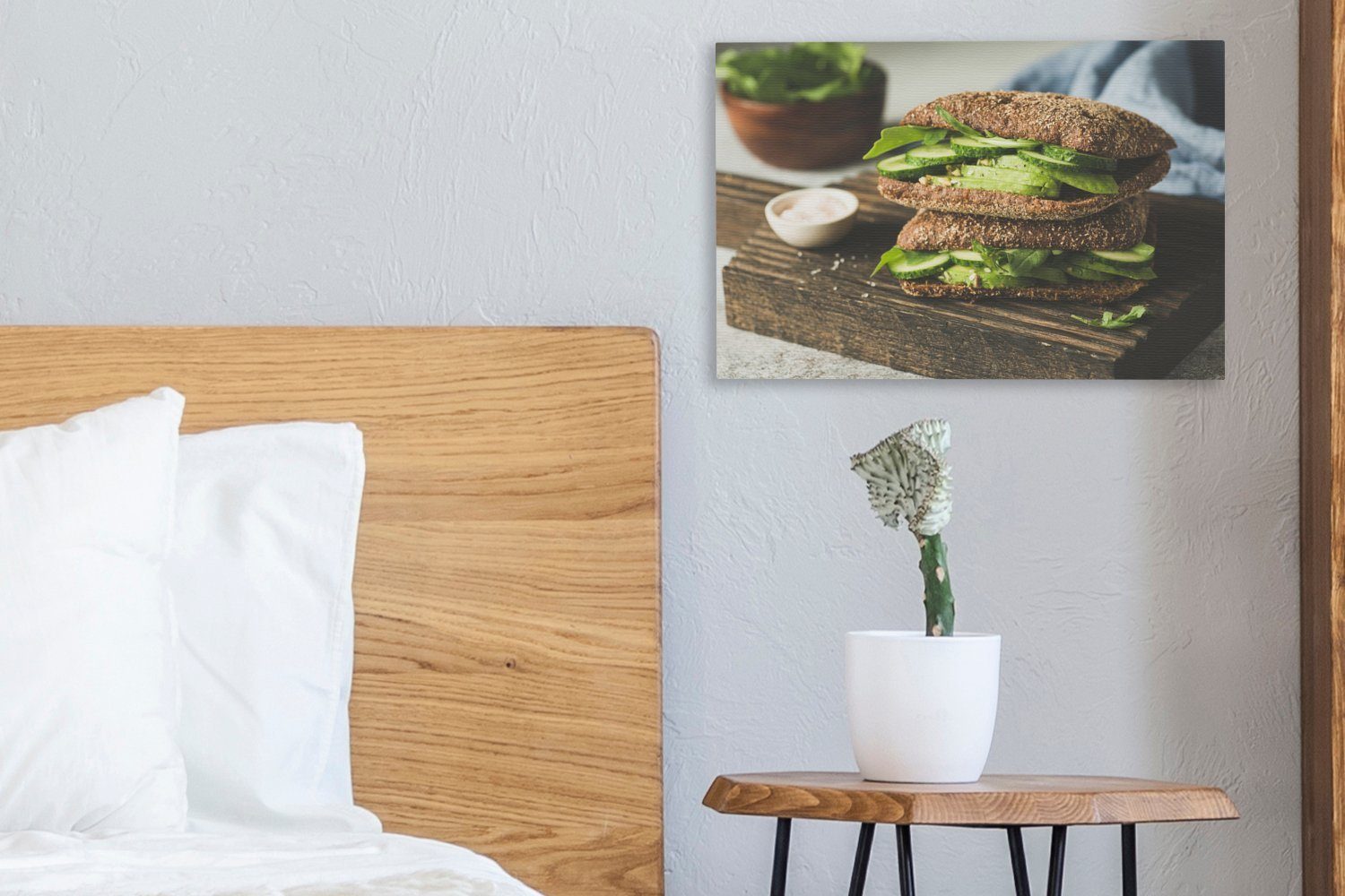 OneMillionCanvasses® Leinwandbild Veganes (1 Mittagessen Roggenbrot, cm Wanddeko, Wandbild auf Aufhängefertig, Leinwandbilder, 30x20 St)