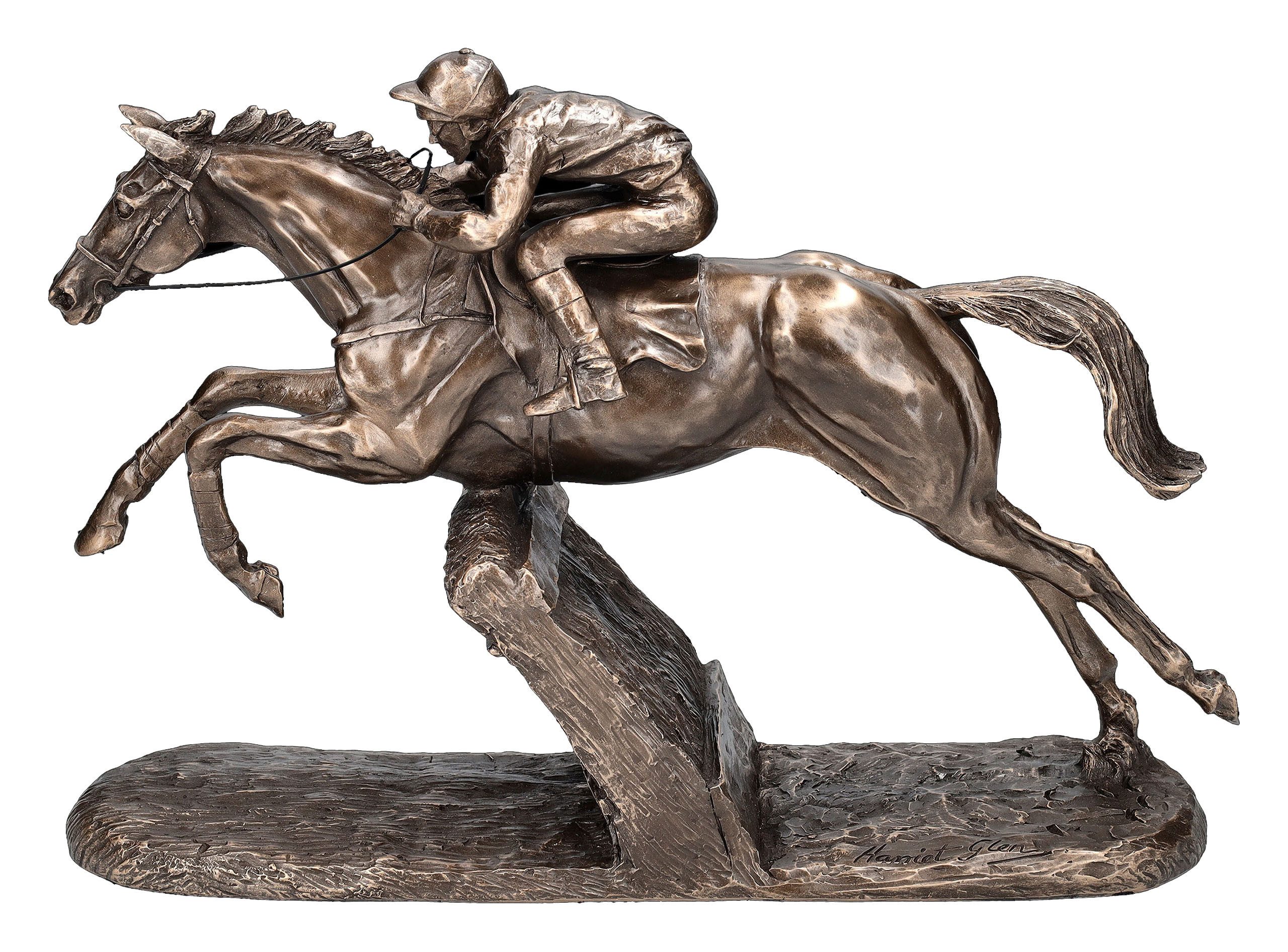 Figuren Shop GmbH Tierfigur Pferde Figur mit Reiter - Hürden Rennen - Dekofigur Tierfigur Deko