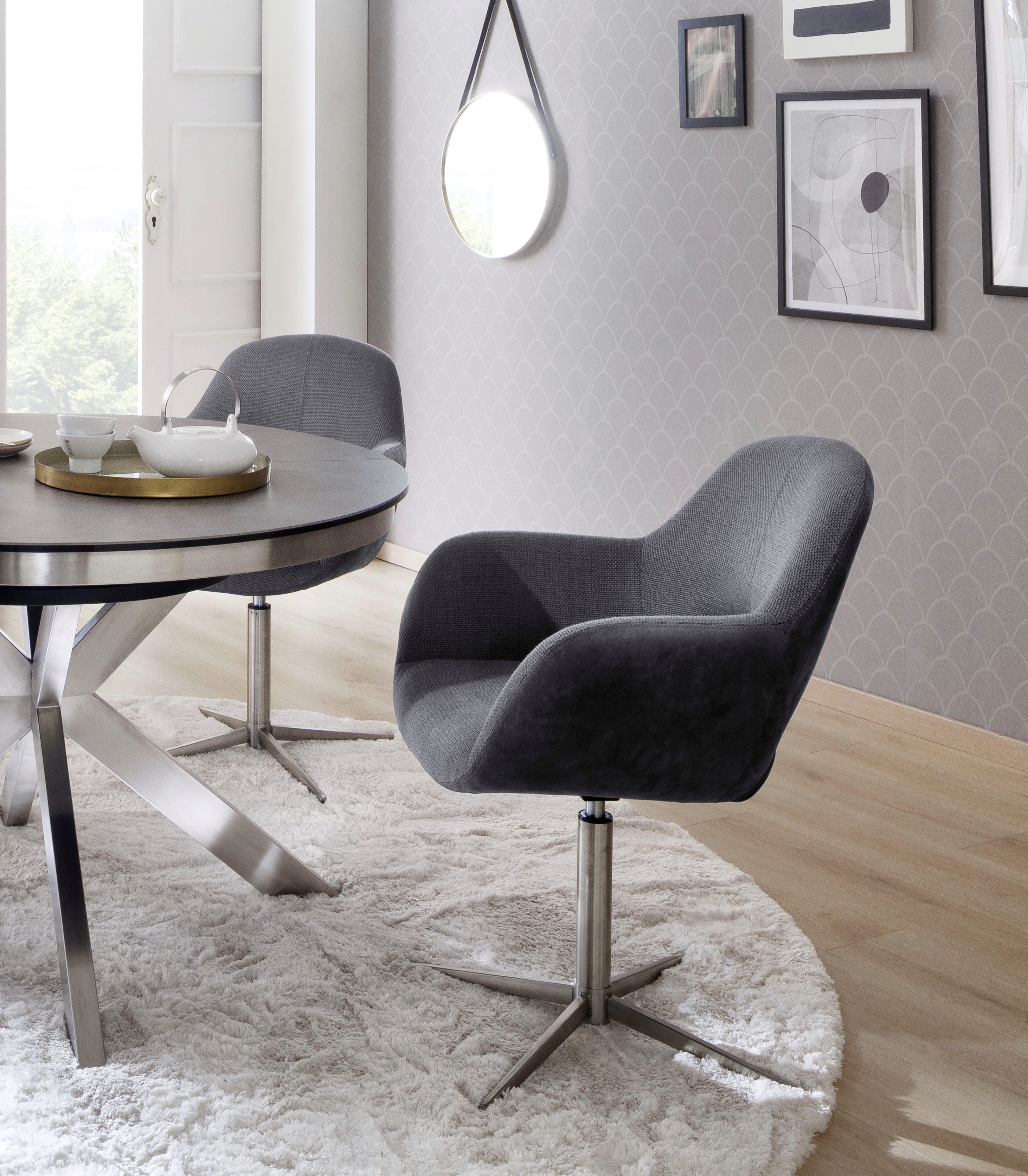 MCA furniture Esszimmerstuhl Melrose (Set, 2 St), Stuhl 360°drehbar mit Nivellierung Anthrazit | Anthrazit