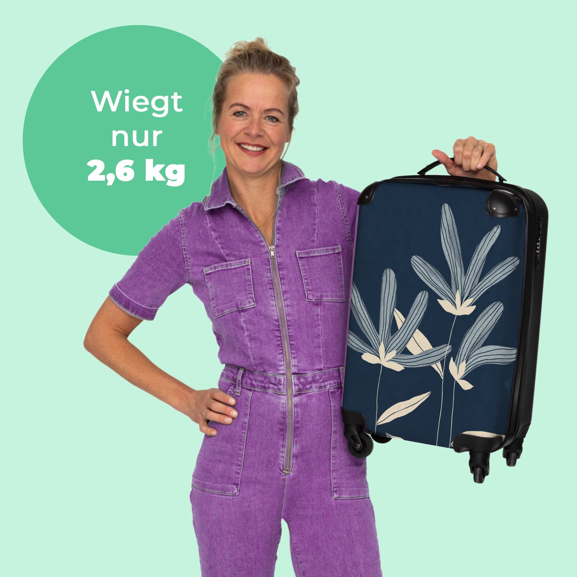 NoBoringSuitcases.com© mit Cabin - Trolley 4 Rollen, Blau Blumen Pflanzen - Rollkoffer Rollen - Reisekoffer Handgepäckkoffer Natur, 55x35x20cm 4 Kleine Handgepäck -