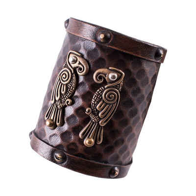 Battle Merchant Ritter-Kostüm Armband mit Wikinger Motiv aus Leder Hugin und Munin