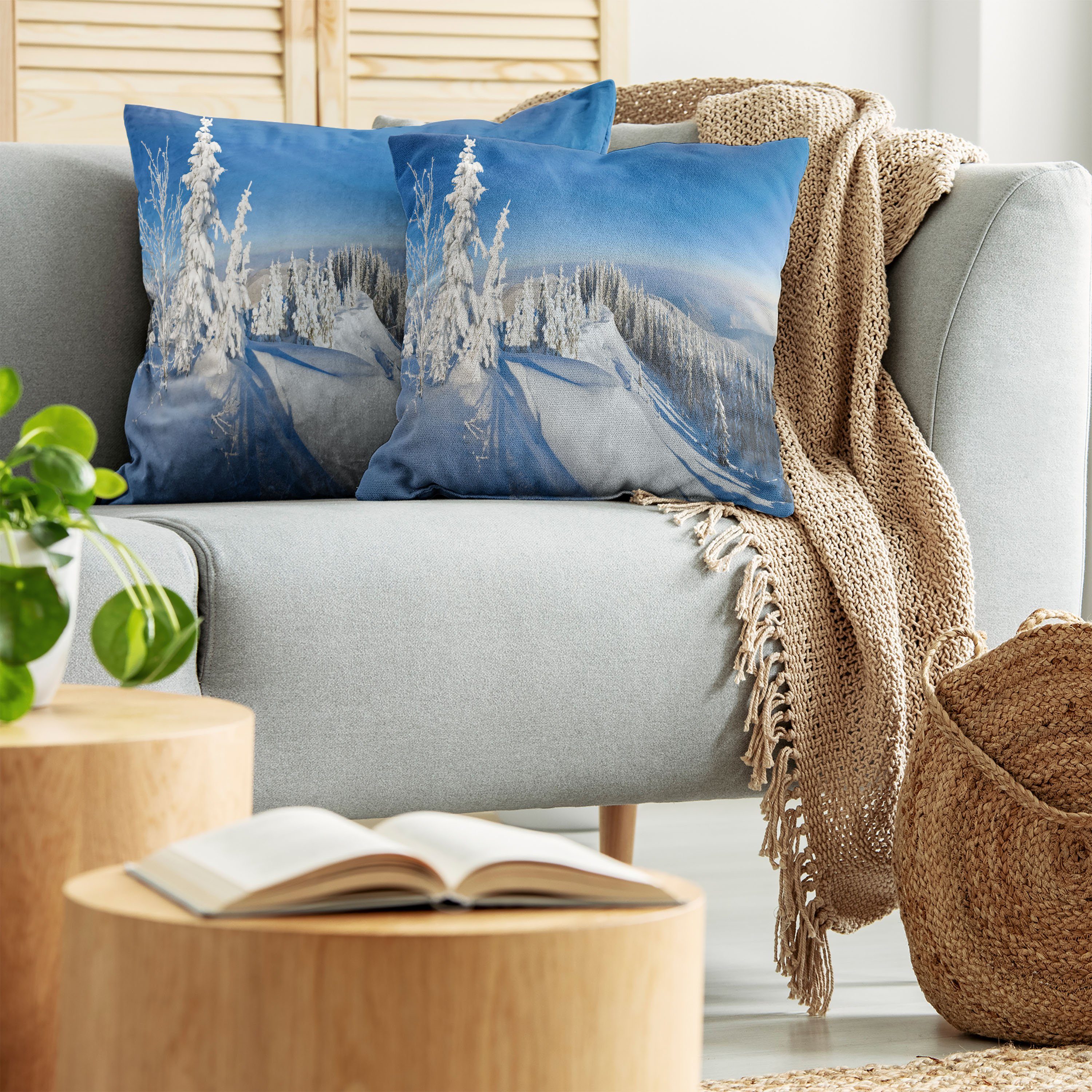 Kissenbezüge Modern Abakuhaus Accent Winter (2 Digitaldruck, Stück), Doppelseitiger Ruhe Berglandschaft