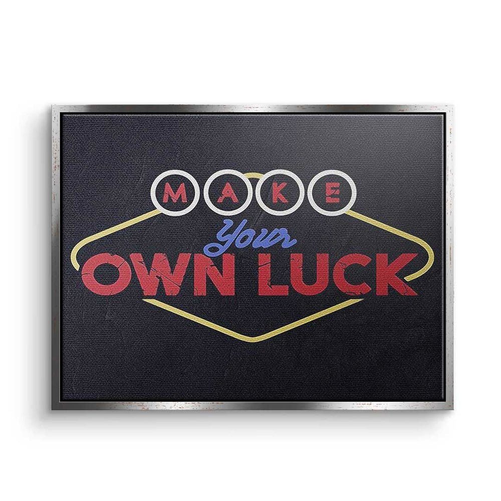 DOTCOMCANVAS® Leinwandbild, Premium Leinwandbild - Luck Mindset your Make Rahmen - Motivation - silberner own