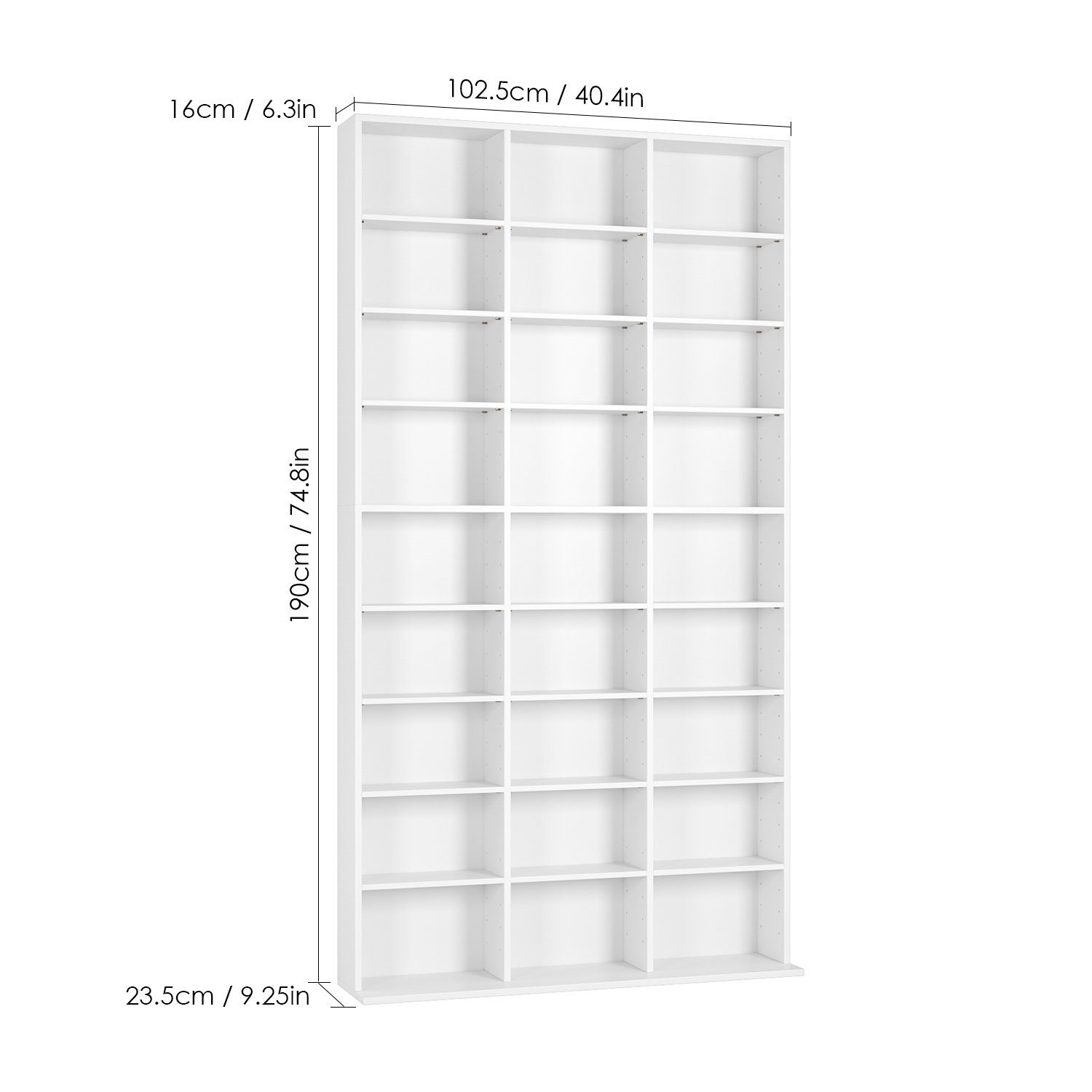 Homfa CD-Regal, DVD Ständer Bücherregal mit 27 Fächern höhenverstellbar weiß