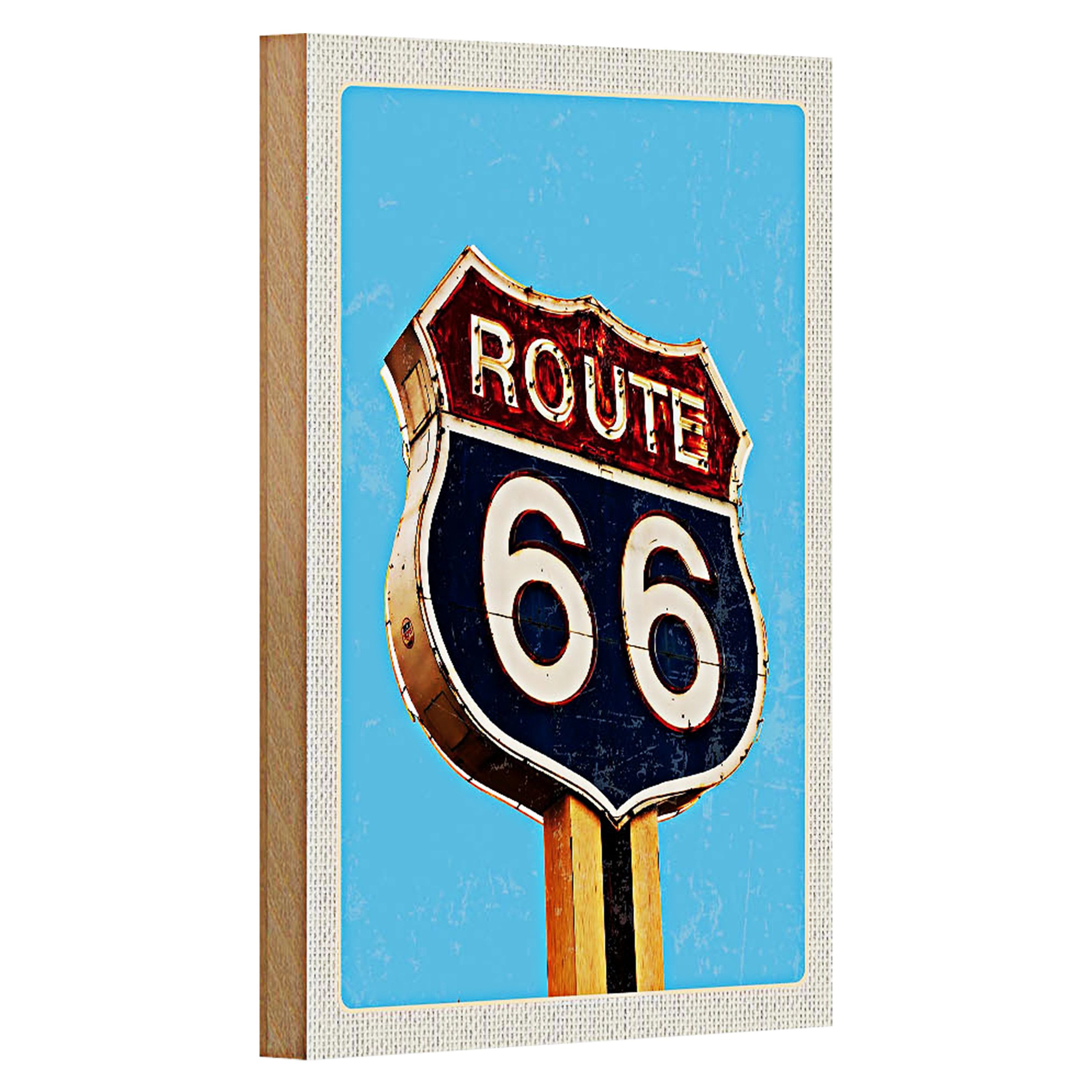 Roomando Holzbild Reise 12x18cm Amerika Route 66 Tankstelle Straße