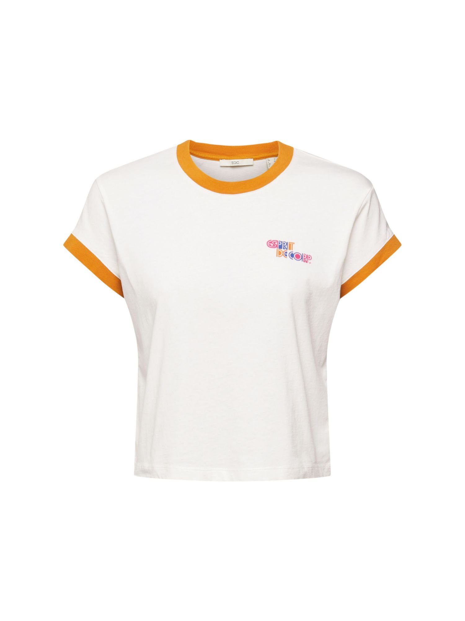 edc by Esprit T-Shirt Verkürztes Logo-T-Shirt, 100% (1-tlg) Baumwolle
