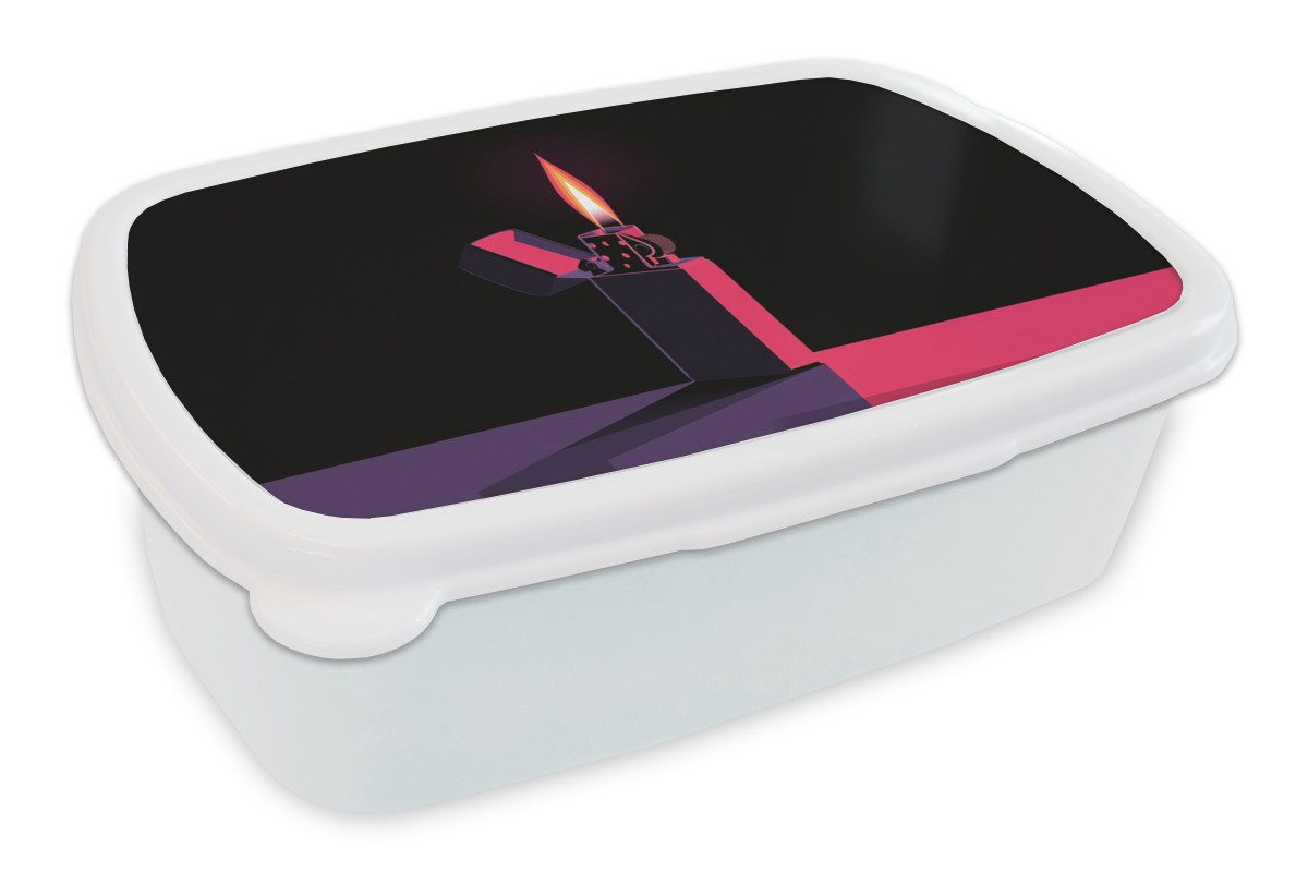 MuchoWow Lunchbox Feuerzeug - Flamme - Dunkel, Kunststoff, (2-tlg), Brotdose Schule oder Arbeit, Brotbox für Kinder und Erwachsene