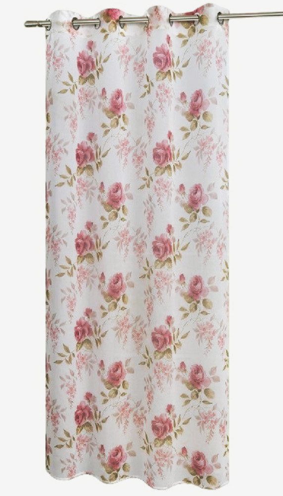 Clever-Kauf-24 Gardine Ösenschal Leinenoptik mit Rosen 2643, Ösen, transpar günstig online kaufen