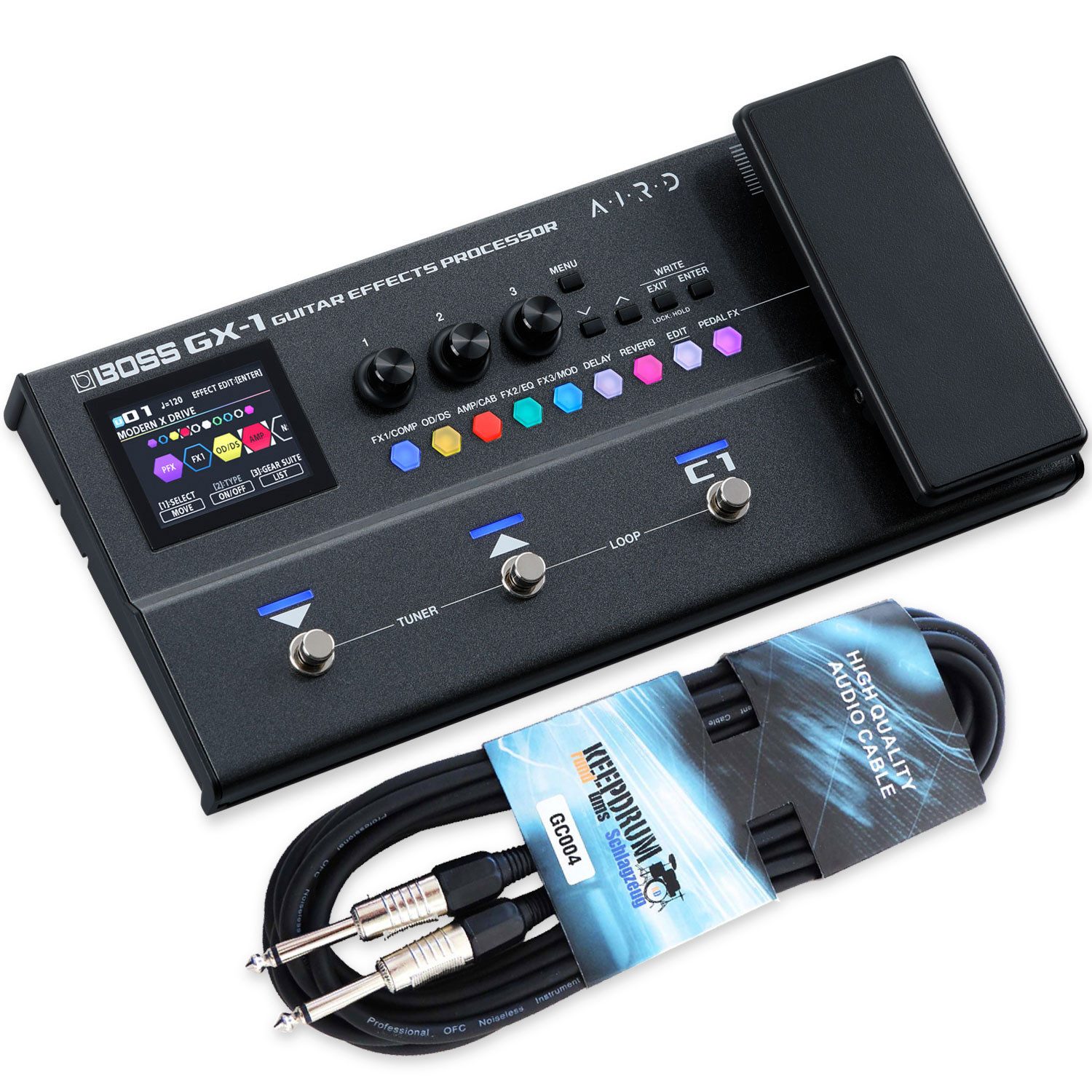 Boss by Roland E-Gitarre Boss Effektgerät GX-1 Multieffekt-Pedal für Gitarre mit Kabel, Effektgerät, E-Gitarre, Effektgerät, Vorteils-Set mit Kabel