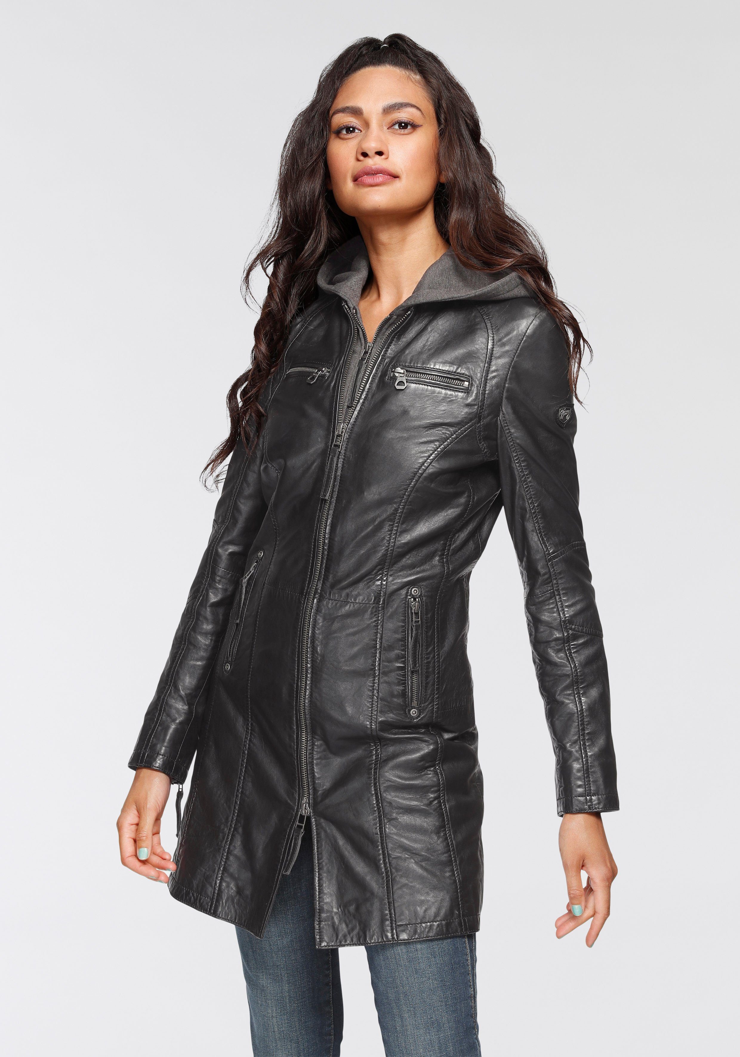 Mauritius Ledermantel Bente 2-in-1-Lederjacke mit abnehmbarem Kapuzen-Inlay aus Jerseyqualität