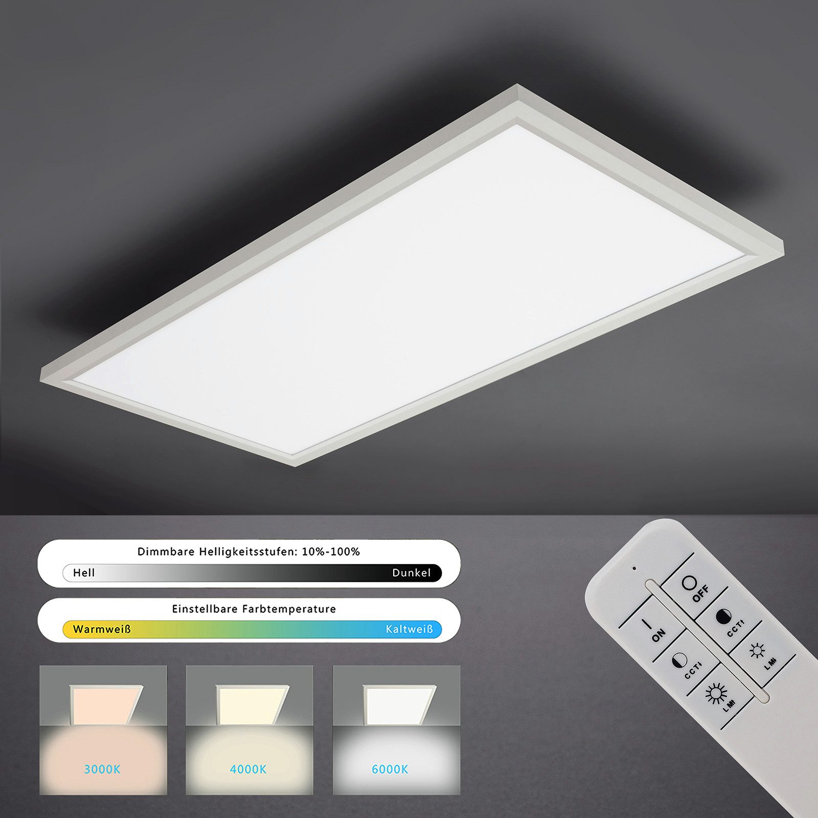 IMPTS LED Deckenleuchte Panel Deckenlampe mit Fernbedienung Ultraflach, Dimmbar Farbwechse, Dimmfunktion, LED fest integriert, Tageslichtweiß, Warmweiß, Kaltweiß, LED Panel eckig Weiß Dimmbar Küche Wohnzimmer Arbeitszimmer