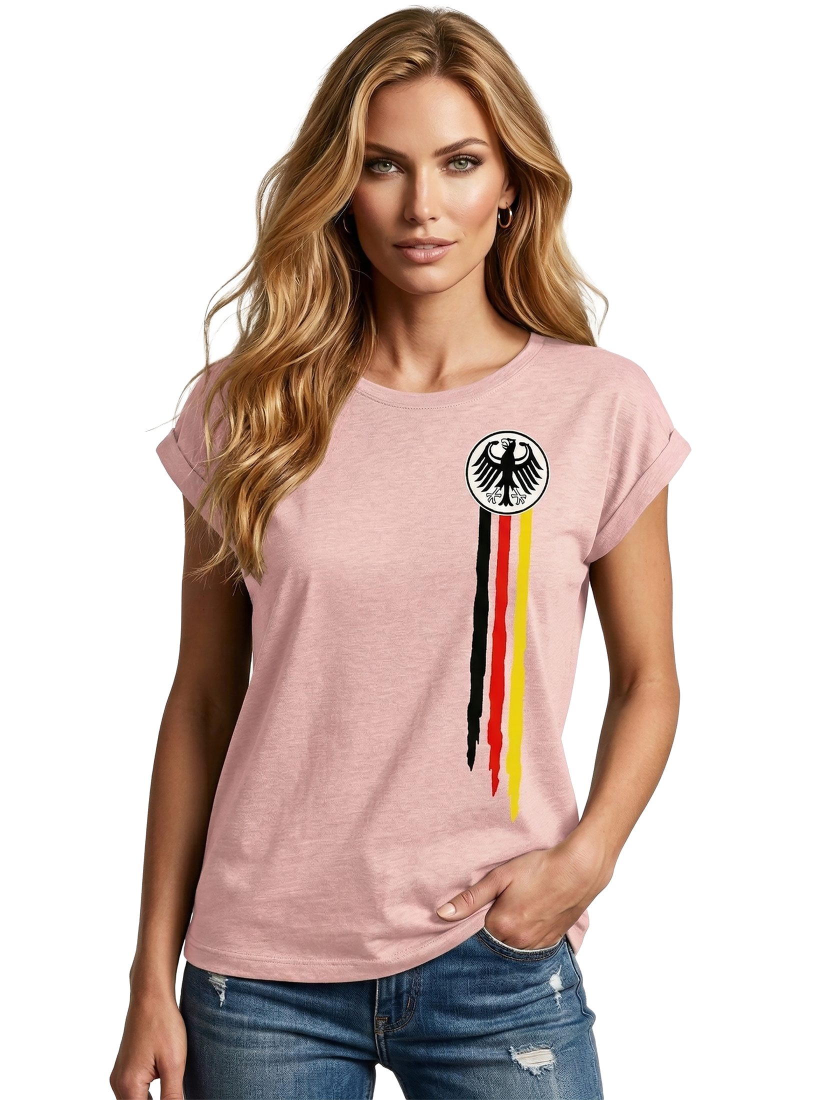 MAKAYA Print-Shirt Deutschland EM Trikot Damen Adler Flagge Fahne Fußball WM Top (Schwarz, Weiß, Blau, Grau, Grün, Rosa, 34, 36, 38, 40, 42, 44, 46, 48, 50) große Größen