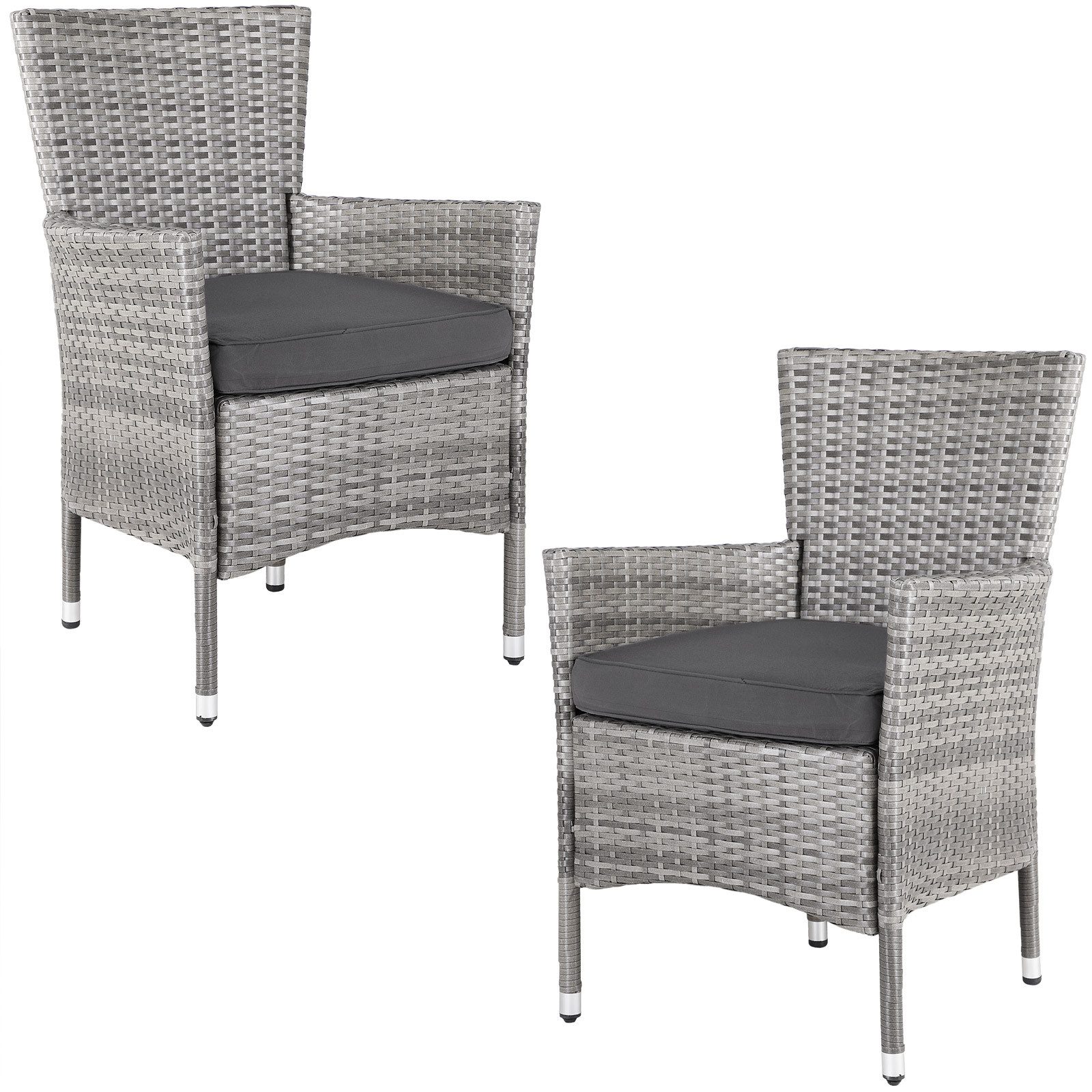 Casaria Gartenstuhl (2 St), Polyrattan 2er Set Stapelbar 7cm Auflagen 160kg Belastbarkeit