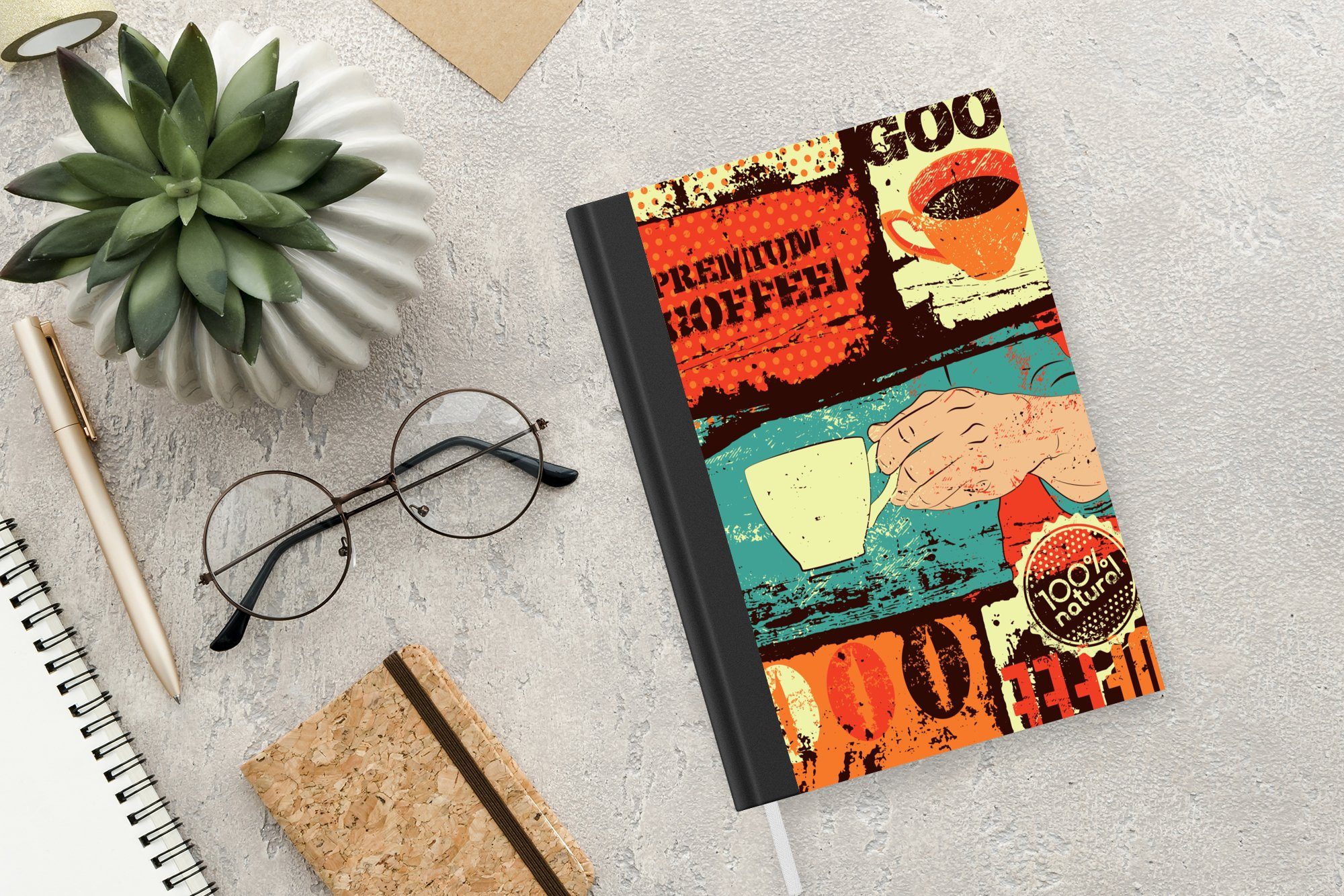 98 Collage, - Vintage Haushaltsbuch Journal, Seiten, - Notizbuch Kaffee Merkzettel, MuchoWow - A5, Tagebuch, Kaffeetasse Notizheft,