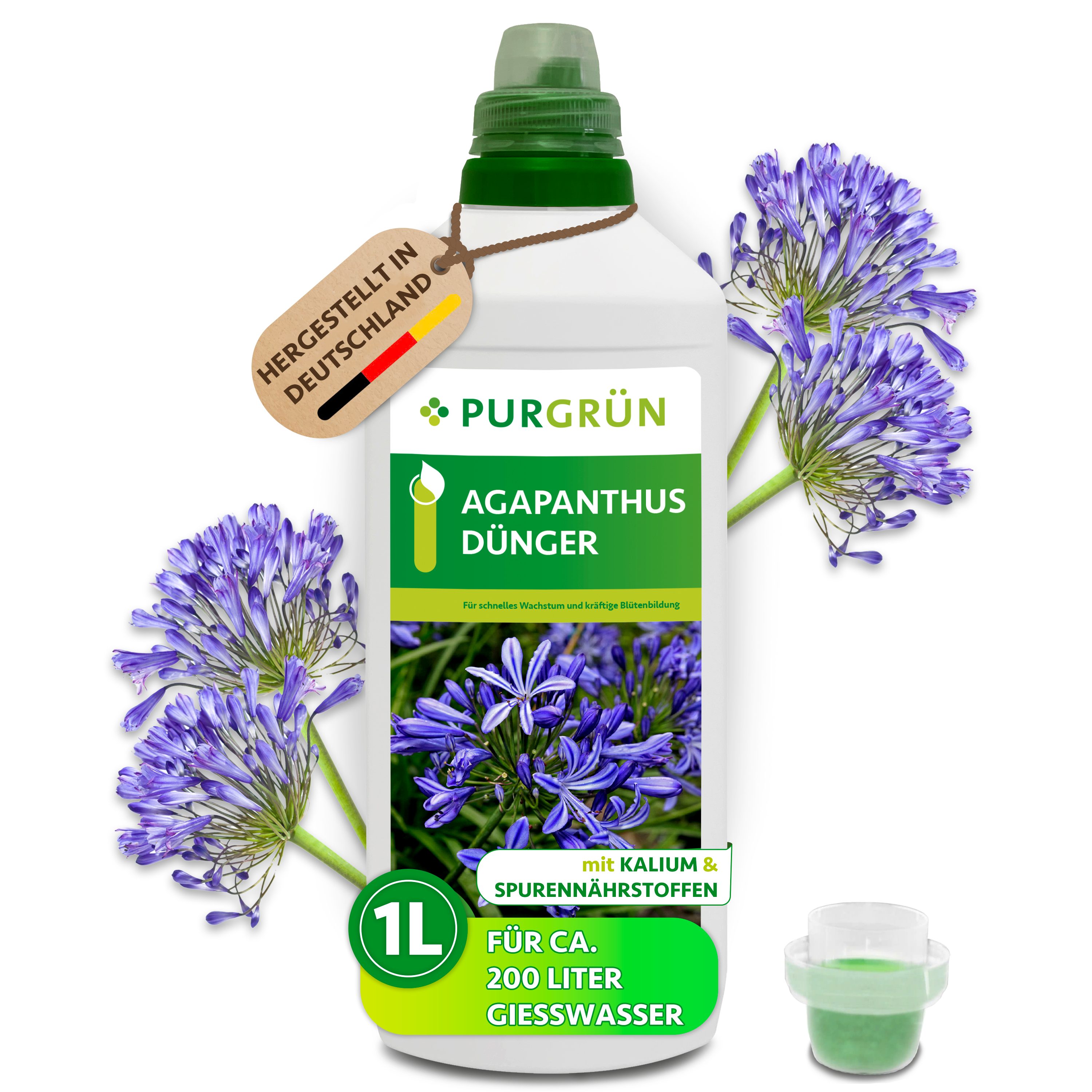 Purgrün Blumendünger Agapanthus Dünger, NPK 3+5+7, extra Kalium, 1 Liter, Flüssigdünger, 1-St., 1 Liter