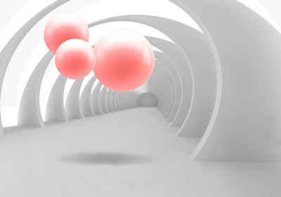 wandmotiv24 Fototapete weiss Korridor 3D rosa Kugeln, glatt, Wandtapete, Motivtapete, matt, Vliestapete