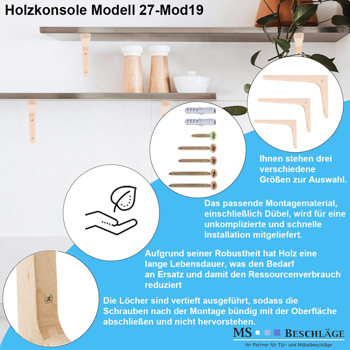 MS Beschläge Wandregalhalter Holzkonsole Buche Regalhalter Regalwinkel Hart günstig online kaufen